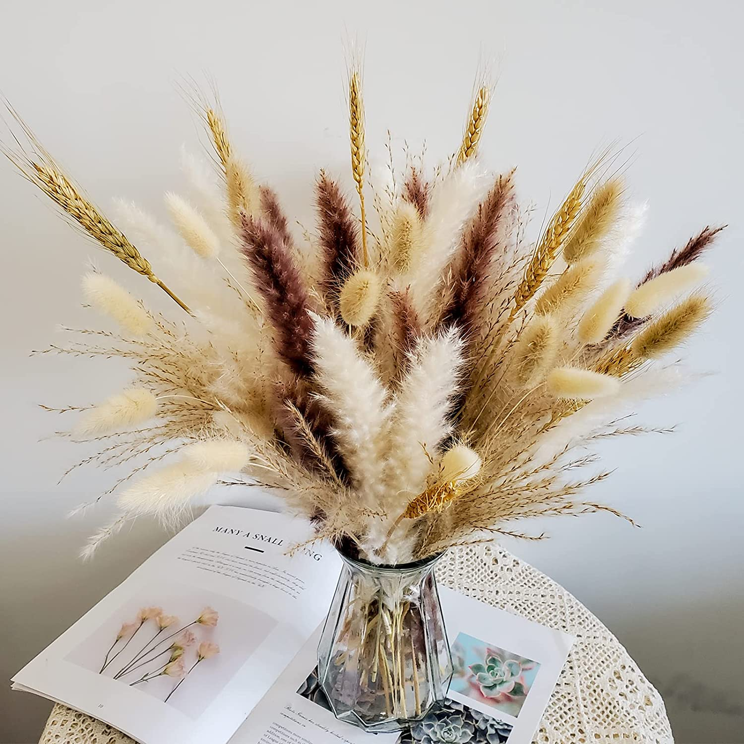 100 Pcs Pampas Grass - Natural Pampas & Reed Grass & Bunny Tails & Dried Wheat for Dried Flowers Arrangements Boho Wedding Home Decor image number 5