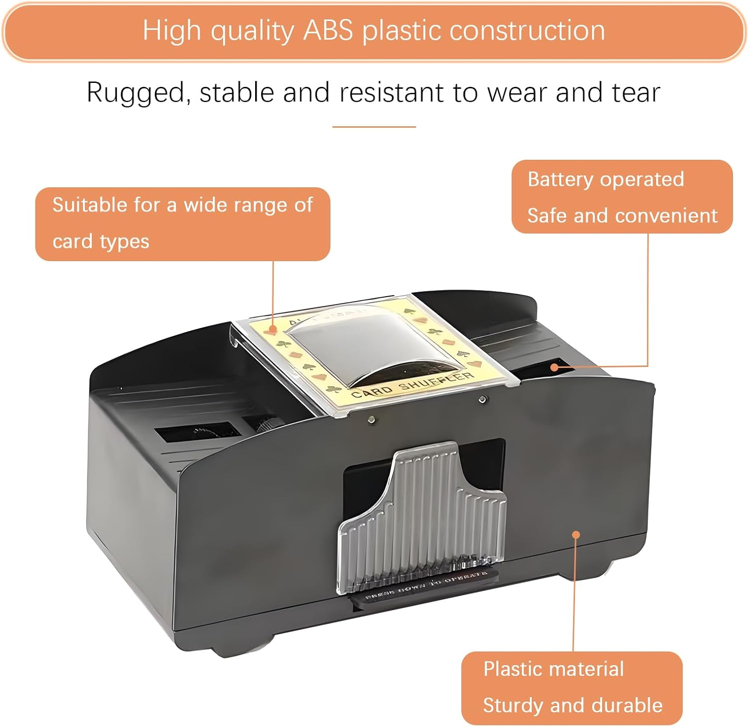 Playing Card Shuffler, Usb/Battery Operated Automatic Card Shuffling Machine for Poker, UNO & Card Games, Portable Electric Casino Card Shuffler for Texas Hold'Em, Home Games & Parties image number 4