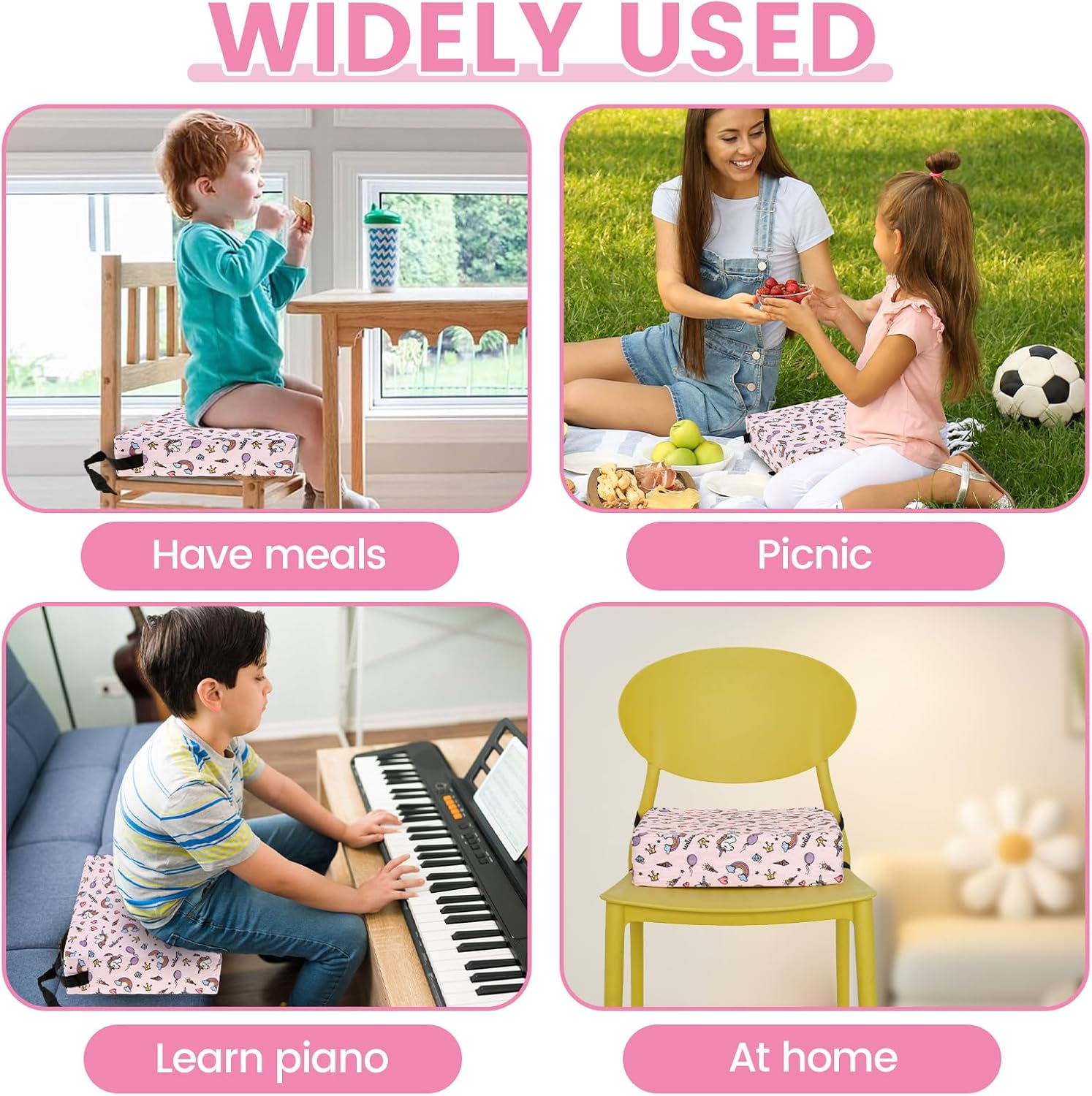 GOKENA Toddler Booster Seat Chair Increasing Cushion Soft Breathable Booster Seat Pad Dismountable Portable Washable Booster Seat Non-Slip Bottom Booster Chair Cushion for Toddlers Eating (Pink) image number 6