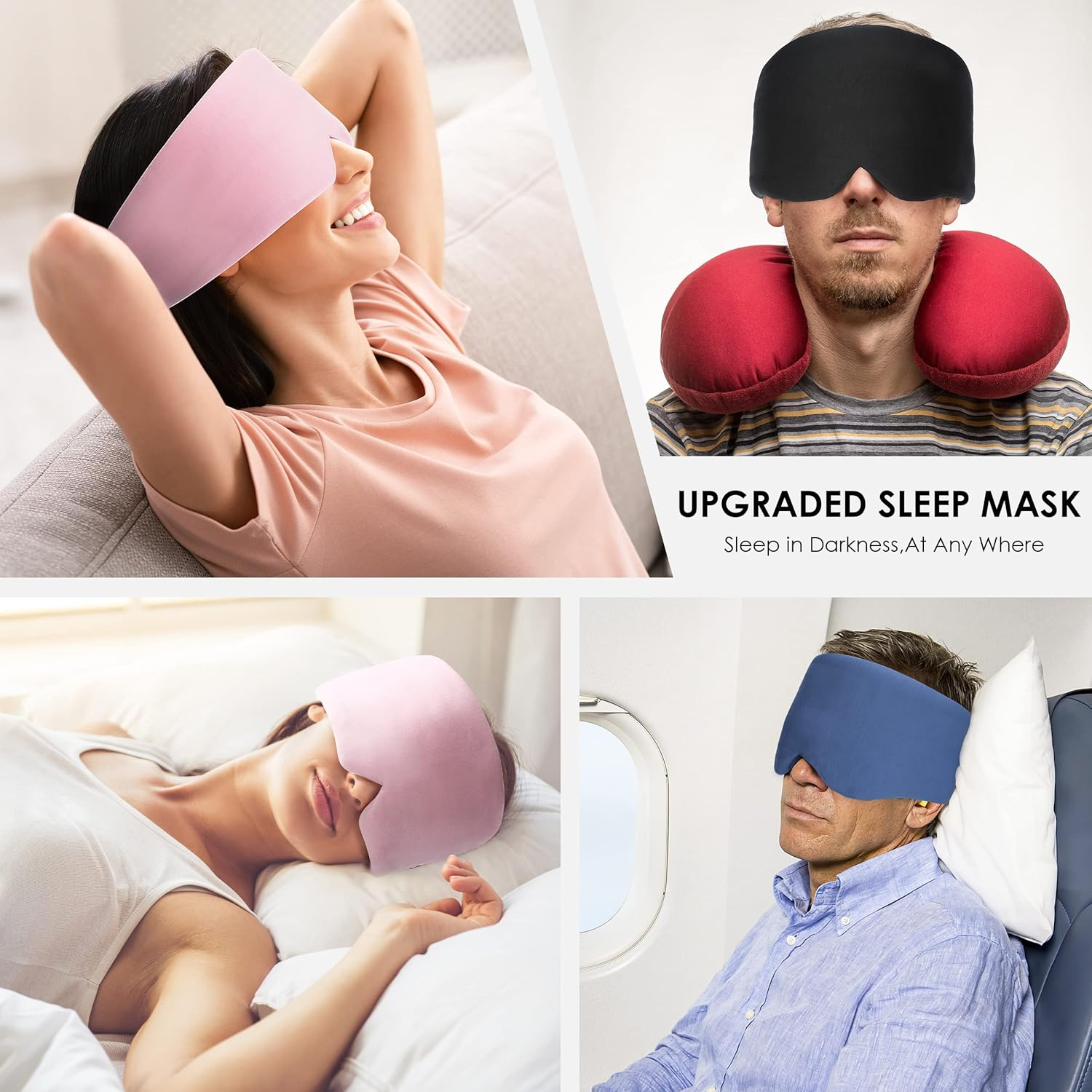 FRESHME Light Blocking Sleep Eye Mask - Comfortable and Breathable Sleeping for Women Men Adjustable Cotton Blindfold Travel Flight Rest (Black),1 - Blue image number 2