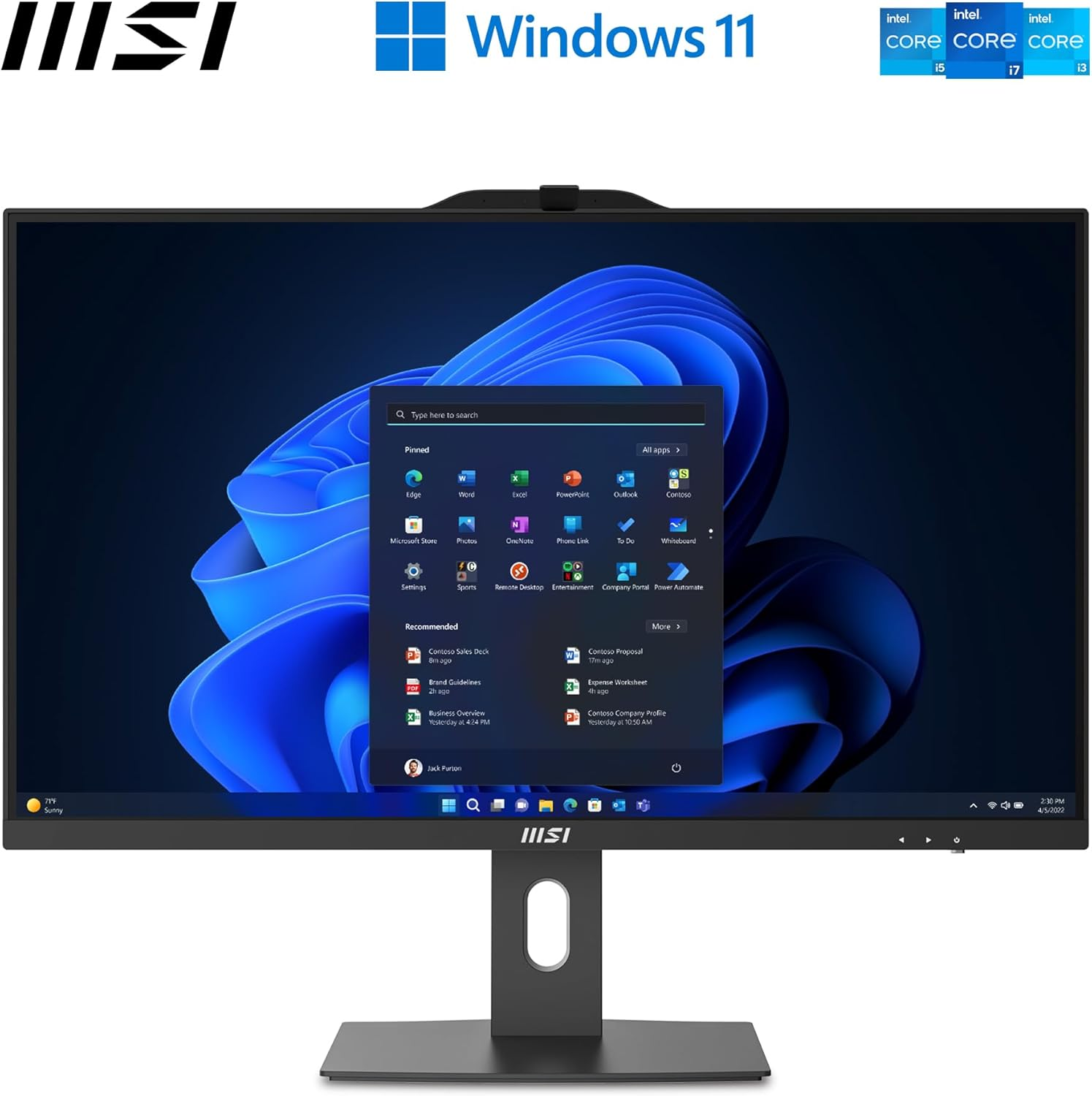 MSI PRO AP272P 14M-491AU 27" All in One Desktop PC, FHD, IPS, Intel Core I5-14400, 16GB DDR5 RAM, 512GB M.2 SSD, WIFI6E BT5.3, Win 11 Home, Webcam, Height Adjustable, Wireless KBM, White image number 6
