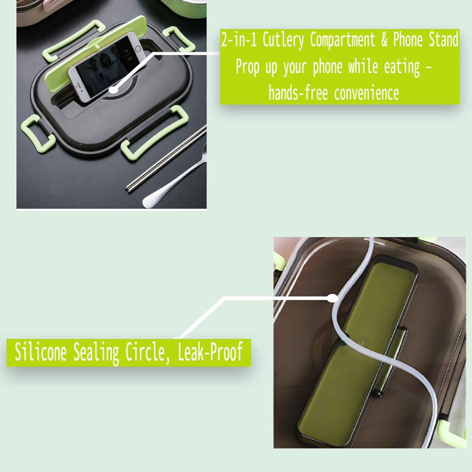 ZOUHUALU Insulated Lunch Box for Adults & Kids, 2-Compartment Thermal Hot Lunch Box with Cutlery, Leak-Proof & Microwave Safe Food Container for School, Office, Work image number 2