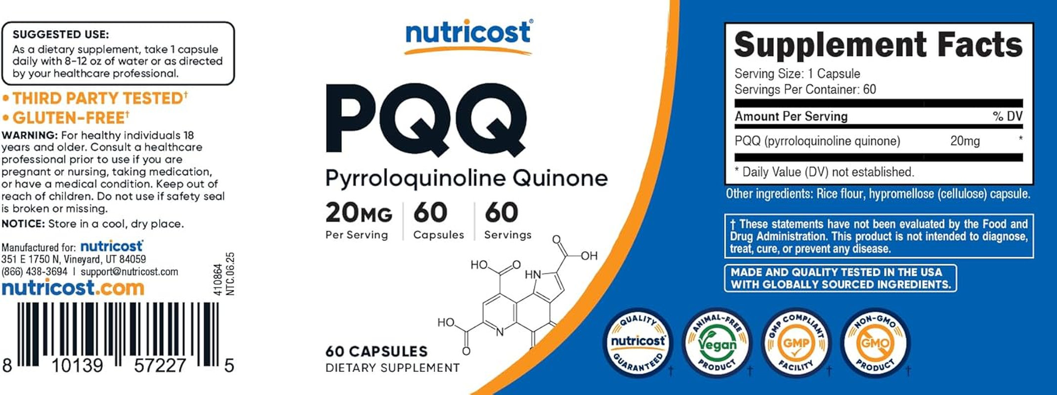 Nutricost PQQ 60 Caps image number 1