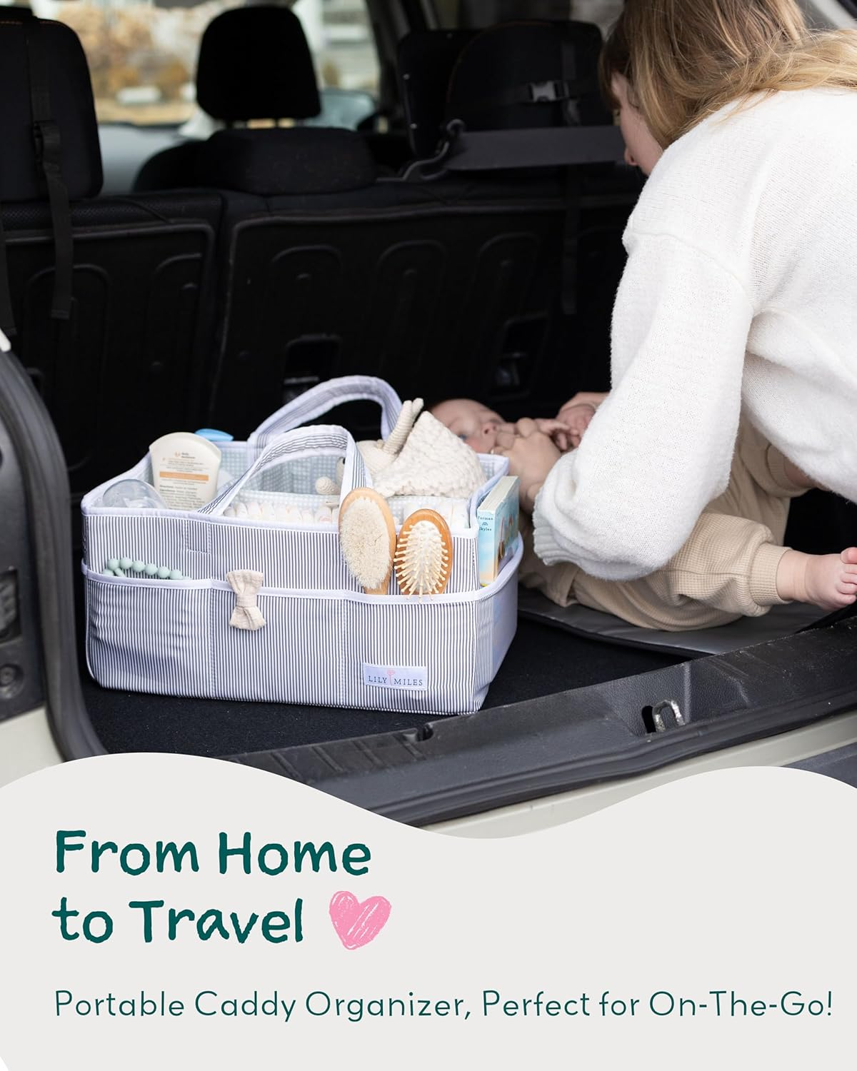 Lily Miles Baby Diaper Caddy - Large Organizer Tote Bag for Infant Boy or Girl - Baby Shower Basket - Nursery Must Haves - Registry Favorites - Collapsible Newborn Caddie Car Travel image number 4