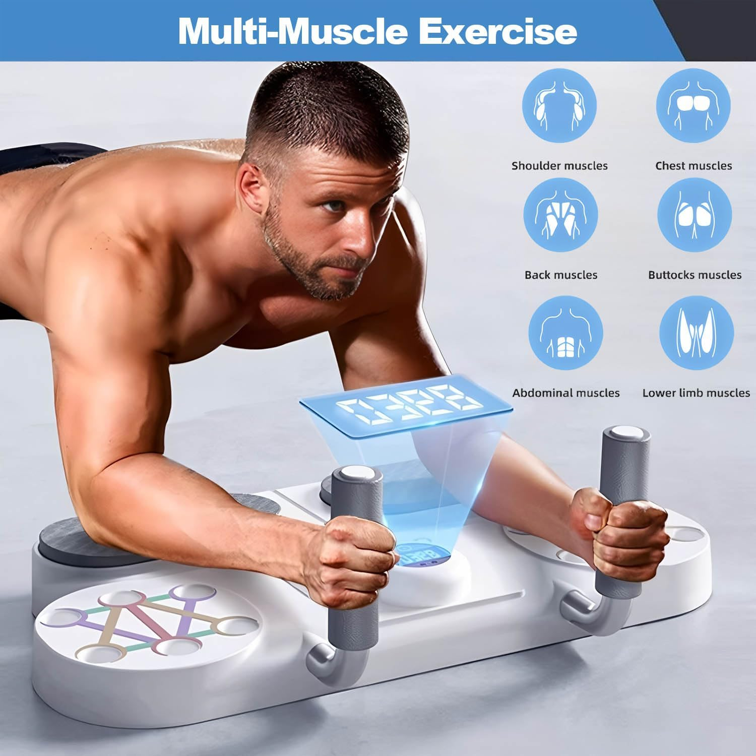 3 in 1 Push up Board with Automatic Smart Counter,Home Workout Equipment for Men & Women, Portable Exercise Equipment,Abs Training, with Resistance Band,Professional Pushup and Core Strength image number 6