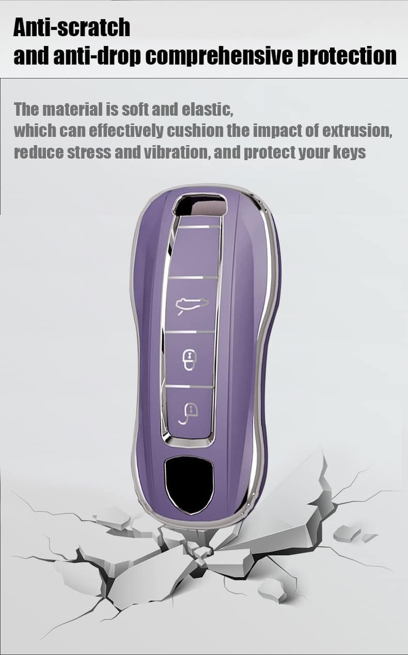 HIBEYO Key Fob Cover Compatible with Porsche Cayenne Macan Panamera Boxster 911 Carrera Tayca ABS Key Holder Accessories Smart Remote Auto Key with Keychains-Leather Key Chain(Black) image number 4