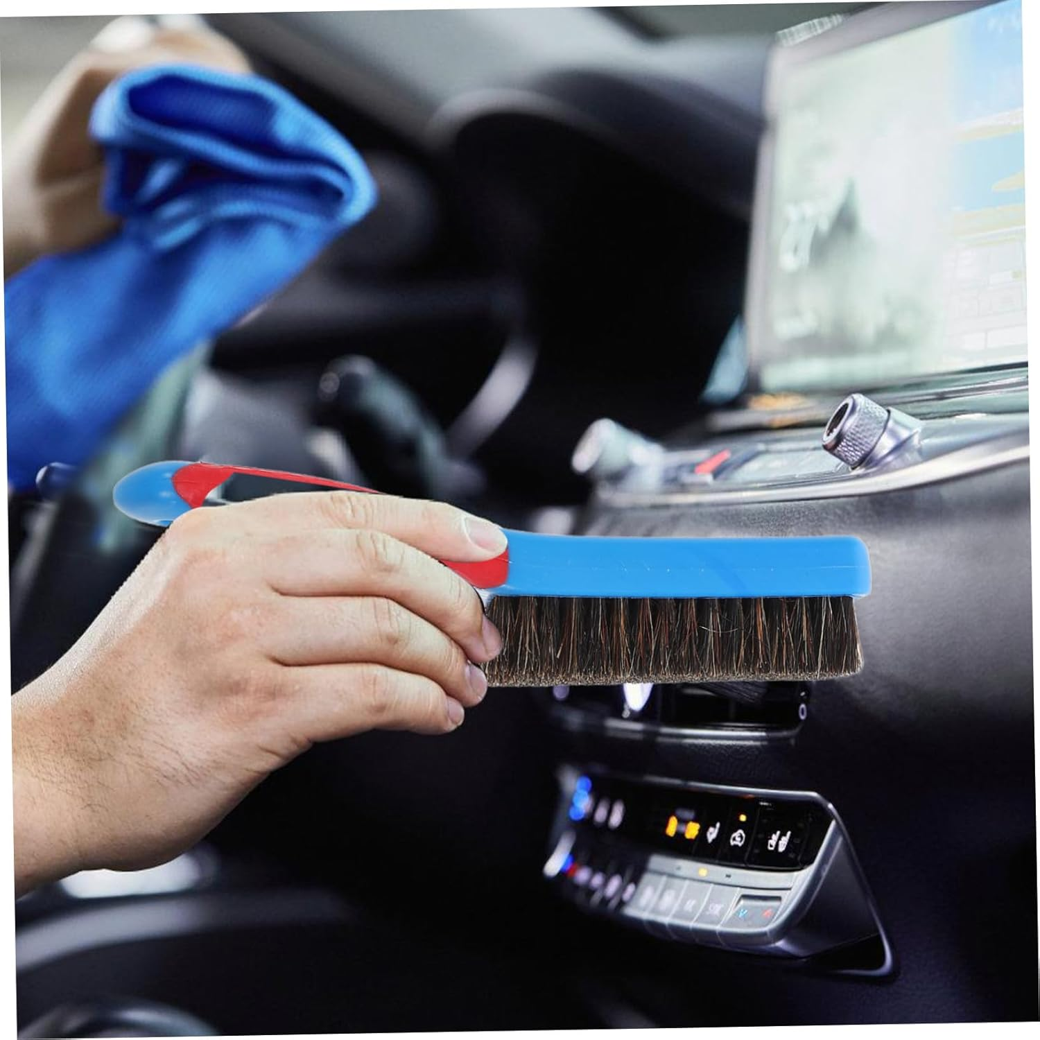 TOGEVAL Car Interior Fabric Cleaning Brush with Soft Bristles and Blue Handle for Upholstery, Leather, Dashboard, Pet Hair Removal and Carpet Detailing Tool for Auto Interior Care image number 1