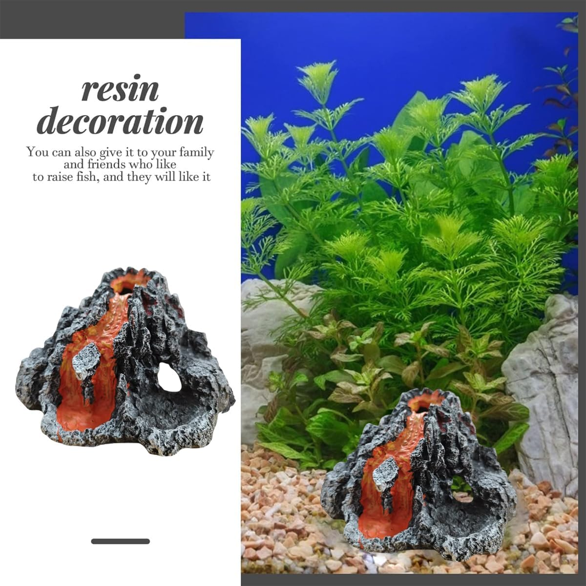 AIMALL Creative Resin Volcanic Eruption Aquarium Ornament with Air Bubble Stone Landscape Decoration for Fish Tank Shrimp Cave Reptile Terrarium 6.7X6.8X3.3In image number 1