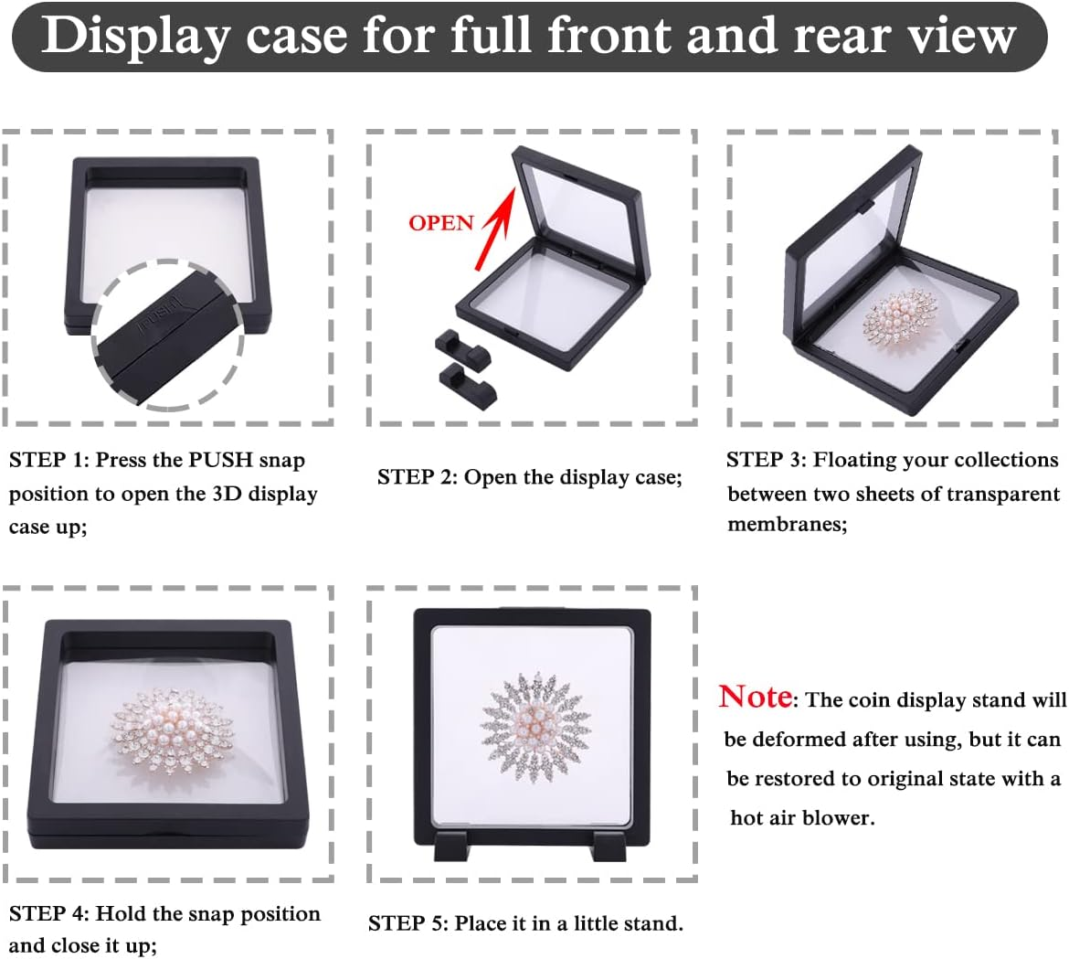 YITOU 4 Set 4.3 Inch 3D Floating Display Frame Case for Jewelry, Challenge Coin Display Stands Case Holder for Fossil, Rock, Gemstones, Megladon Tooth, Specimens, Floating Frame Case image number 3