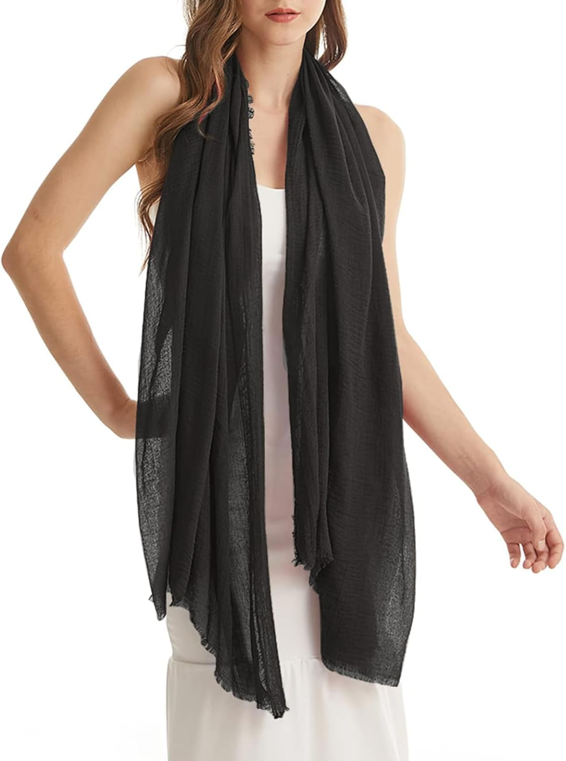 Women Scarf Cotton Linen - Chic Ladies Solid Scarves Soft Large Long Wrap Shawl Headscarf Lightweight Neck Scarf Hijab,180&times;100Cm