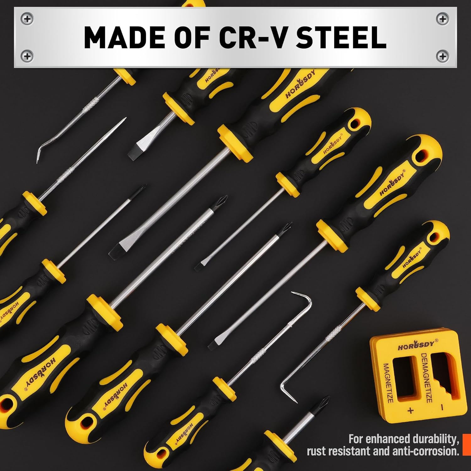 HORUSDY 13-Pieces Screwdriver and Pick Hook Set, Magnetic 4 Phillips and 4 Flat Head Tips and Precision Automotive Hook Set for Fastening and Loosening image number 5