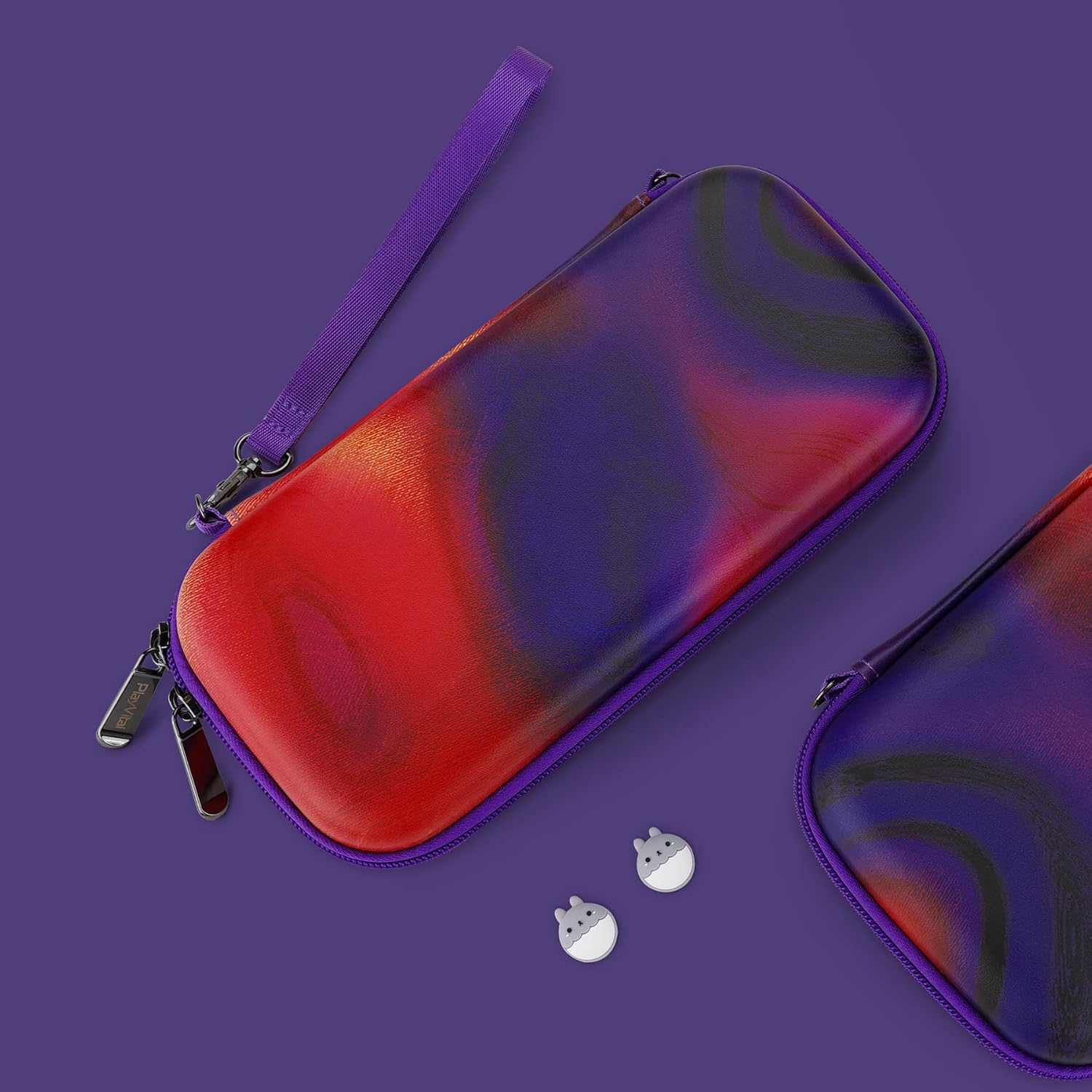 Playvital Carrying Case for Nintendo Switch Lite, Portable Pouch Storage Handbag Travel Bag Protective Hard Case for Switch Console W/Thumb Grip Caps & 10 Game Card Slots - Purple Red Swirl image number 1