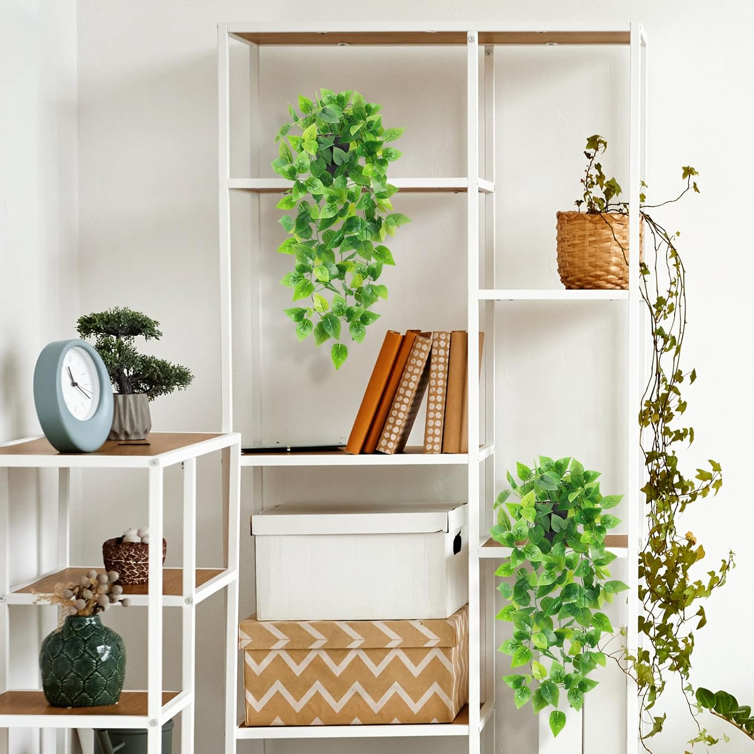 WXBOOM 2 Pcs Fake, Artificial Potted Plant Artificial Ivy Vine Plant Hanging Plant Pothos for Home Office Indoor Outdoor Garden Decor image number 4