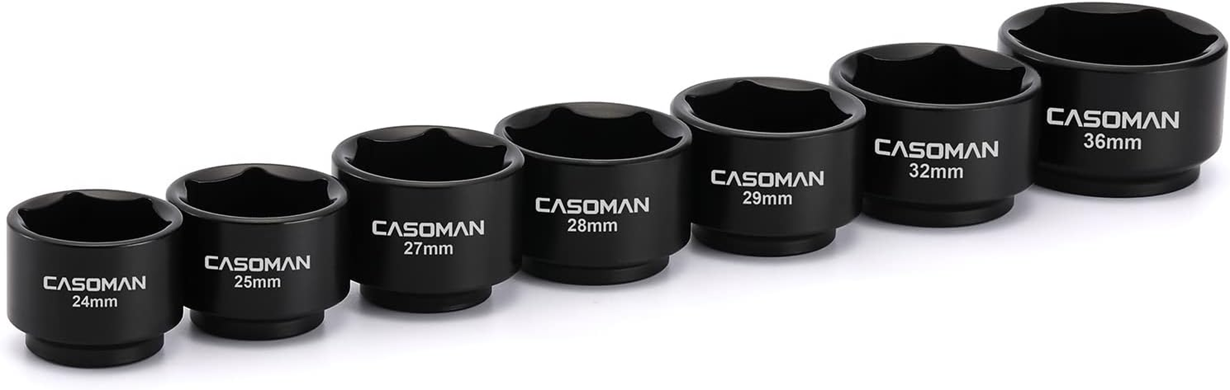 CASOMAN 7 Pieces 3/8" Drive Low Profile Oil Filter Socket Set, Oil Filter Cap Remover and Installer Tool Set, 6 Point, 24Mm, 25Mm, 27Mm, 28Mm, 29Mm, 32Mm, 36Mm, CR-V