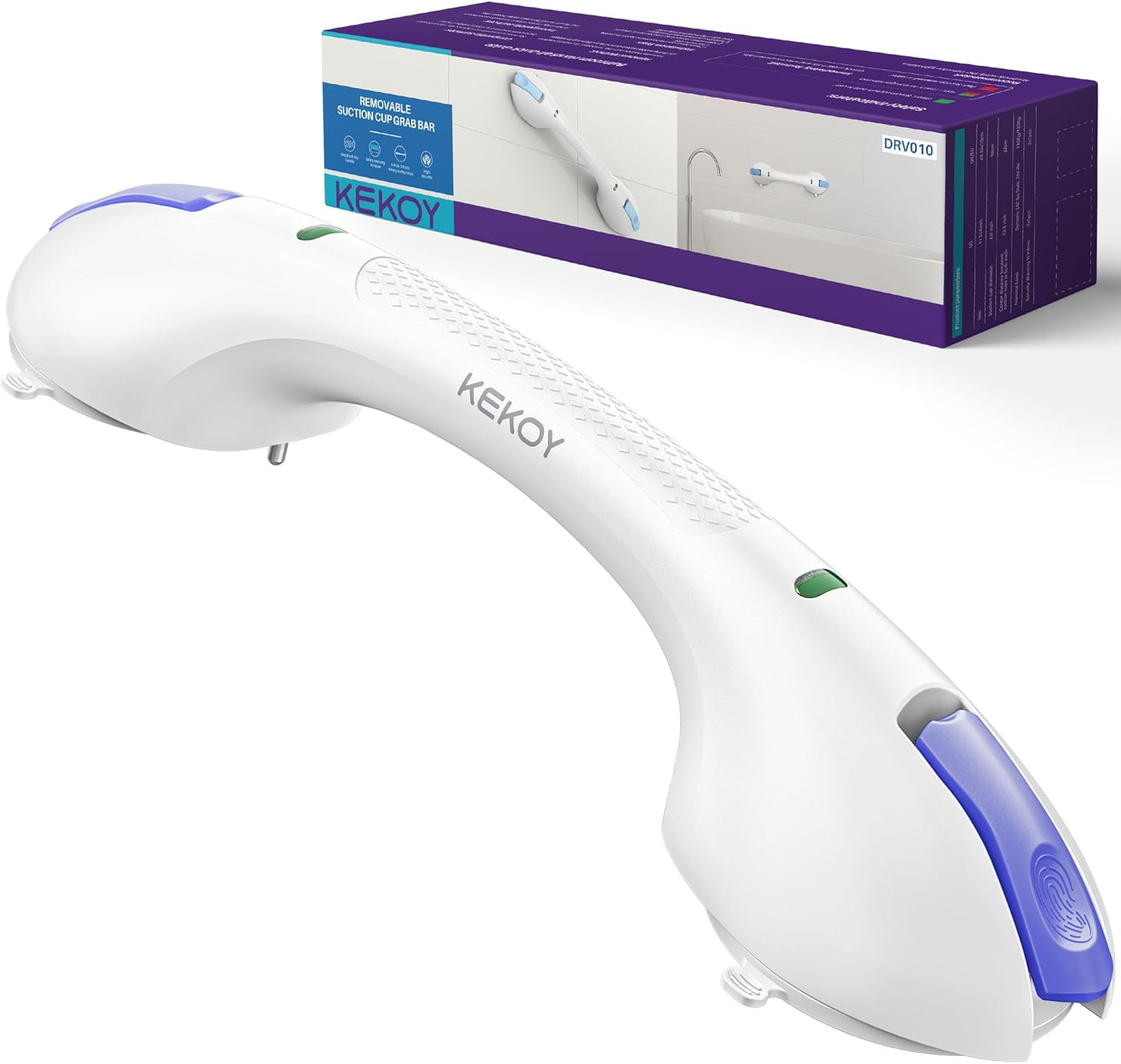 KEKOY 17.5 Inch Suction Grab Bars for Bathtubs and Showers with Indicator 2 Pack- Heavy Duty Safety Shower Handle for Seniors and Elderly, Handicap Bars for Bathroom, No Drilling and Removable, Blue