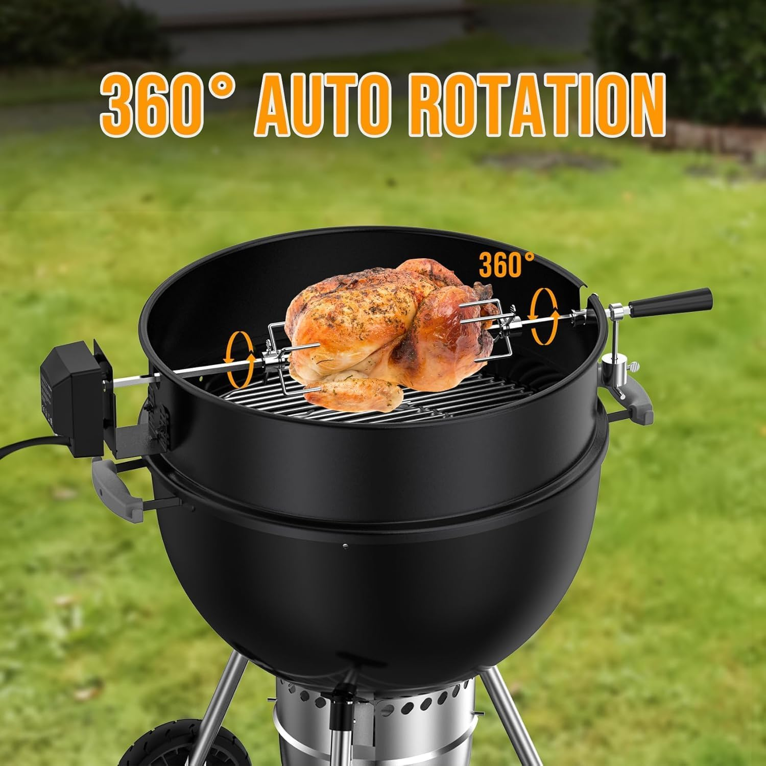 Charkettle Rotisserie Ring Kit for Weber 22-Inch Kettle Charcoal and Other Similar Size Grills, Black Coated Steel BBQ Grill Rotisserie Kit Replacement for Weber 2290 image number 4