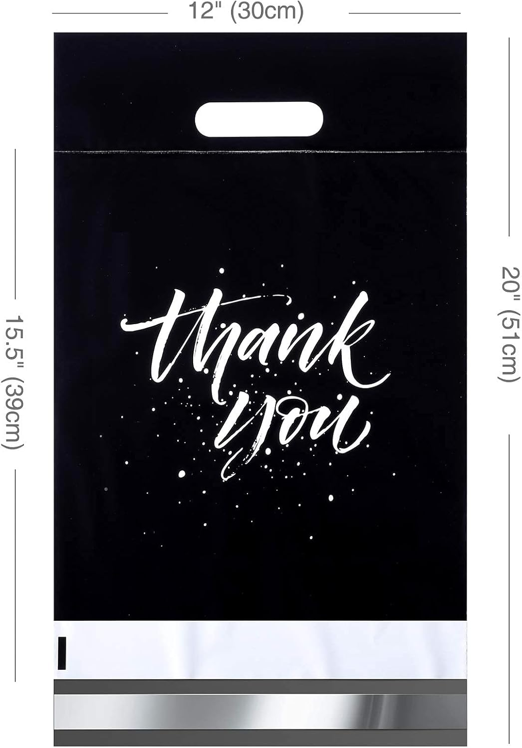 Switory 100Pcs Parcel Bags for Posting Clothes 305X394Mm with Handle - Self Adhesive Postal Mailing Bags 12X15.5 Package for Clothing - Black with Thank You Design image number 3