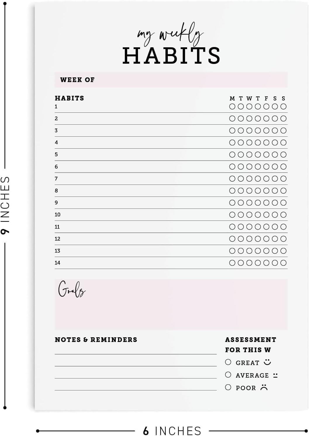 CARDAMONOLY Habit Tracker Notepad in Black and Light Pink- 50 Page Tear off Planning Pad - 6 X 9 - High Performance Planner - Chore Chart for Adults - Weekly Planner Undated - Self Care Planner image number 2