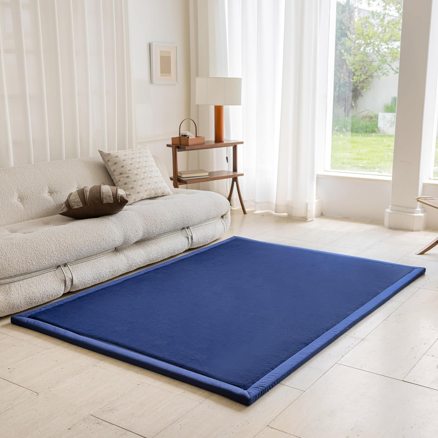 Kid'S Coral Velvet Play Mat Area Rugs, Thick Carpet Crawling Mat Modern Soft Area Rug for Nursery Baby Toddler Children Kids Room, Yoga Mat Exercise Pads (Deep Blue, 80X200Cm)