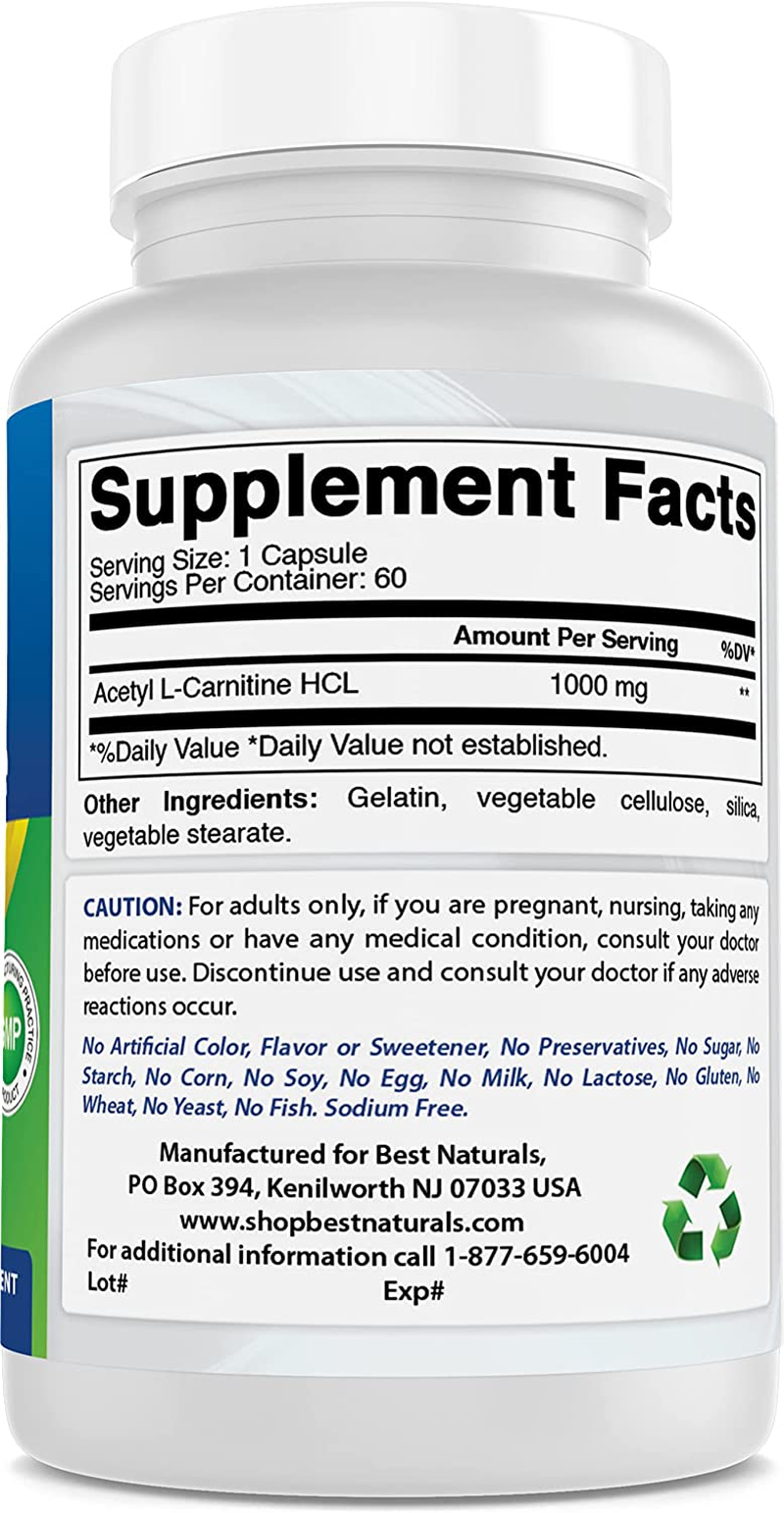 Best Naturals Acetyl L-Carnitine 1000 Mg 60 Capsules (60 Count (Pack of 2)) image number 3