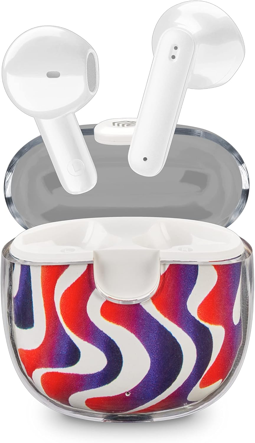 Music Sound | DRIP - Bluetooth Capsule Headset - Transparent Case with Fashionable Patterned Design - 19 Hours Playtime - Controls on the Earpiece - Wave Fantasy image number 6