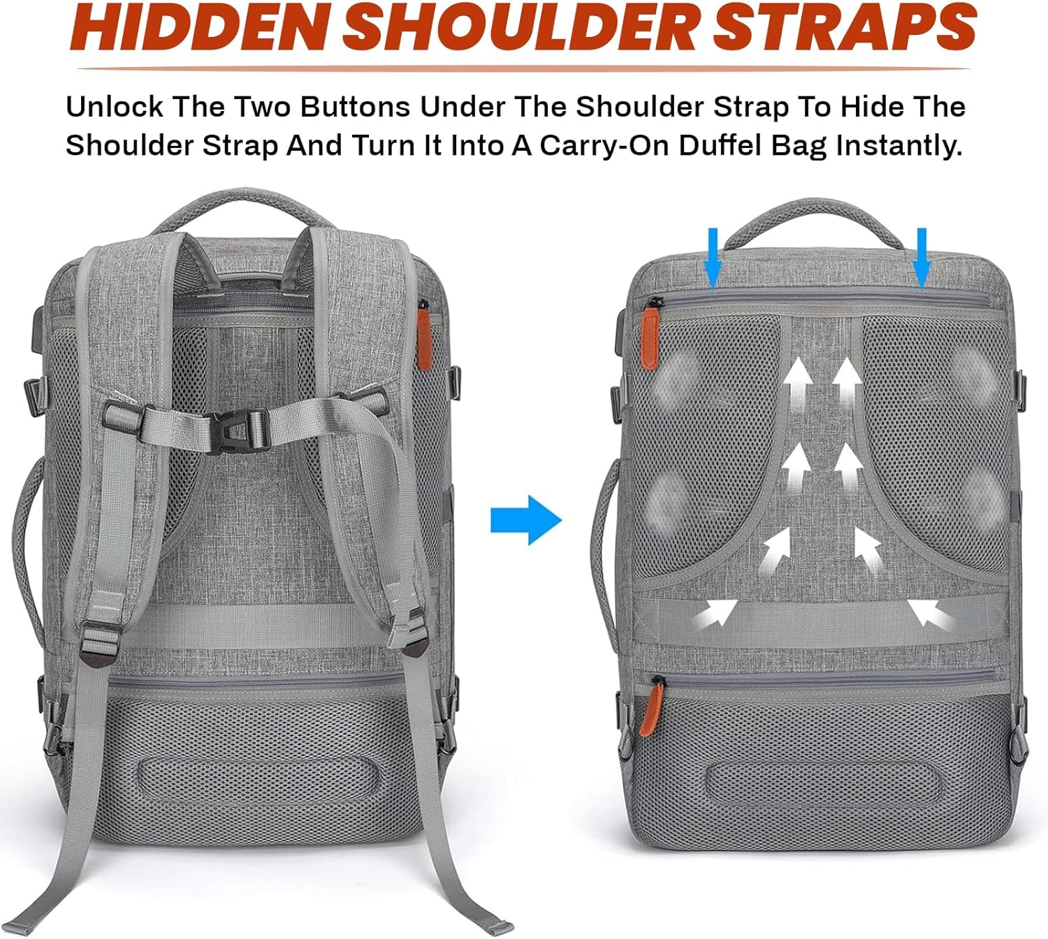 Travel Backpack, Travel Laptop Backpack for Men Women,Airplane Approved Travel Backpack Suitcase with Usb Charging Port,Expandable Large Suitcase Backpacks with 4 Packing Cubes,Carry on Backpack image number 6