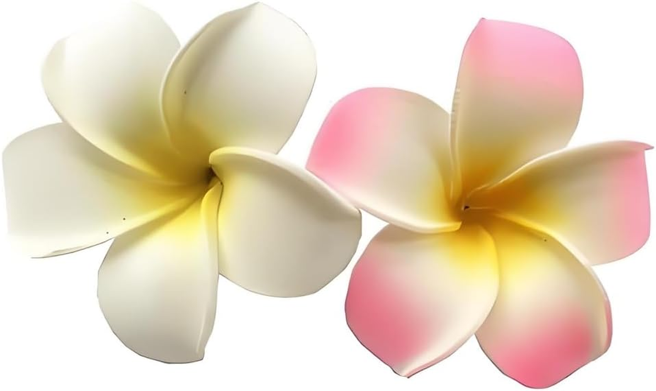 Hawaii Flower Hair Clips Set of 4-7 Cm Foam Frangipani Flowers in White and Pink for Beach Party and Festival image number 5