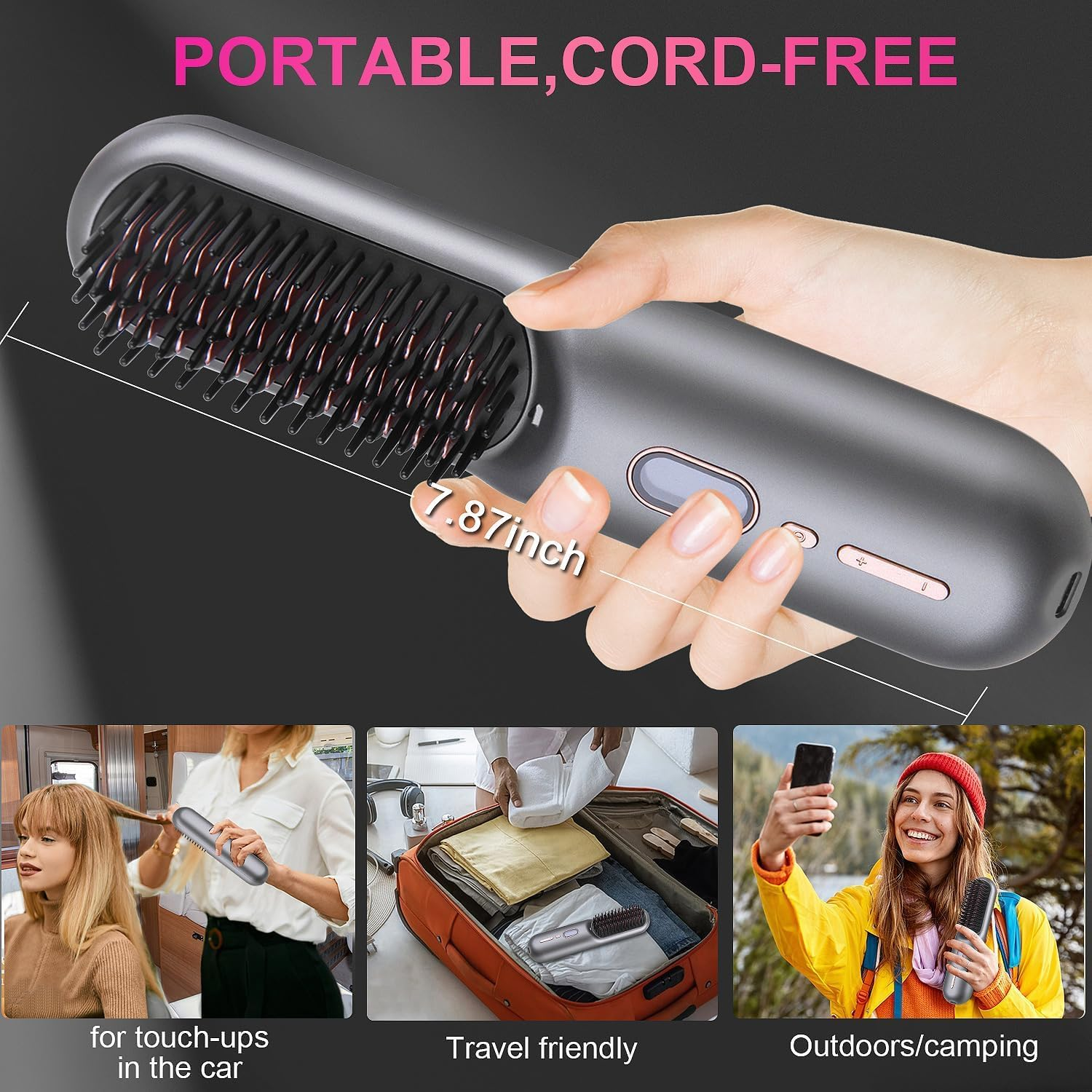 DESIPESI Cordless Hair Straightener Brush, Portable Negative Ion Hot Hair Brush, 12 Temperature Settings with Auto-Off Safety, 10000 Mah Large Battery & Mini to Carry Out (Grey) image number 5