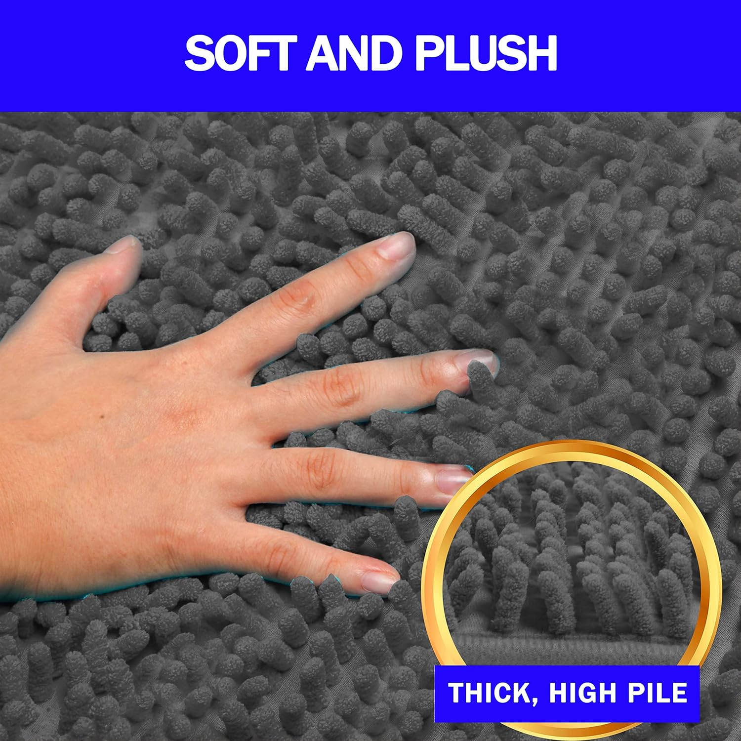 Bath Mat, GVTECH Chenille Non-Slip Back 50 X 80 CM Fleece Softness, Highly Absorbent, Bathroom Carpet, Super Soft Microfiber Bath Rug, Rectangle, Easy to Clean Mat (Grey) image number 6