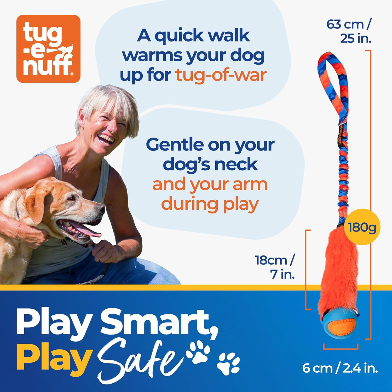 Tug-E-Nuff - Fauxtastic Powerball Bungee | Durable Bungee Tug Toy for Dogs | Ideal for Interactive Dog Training and Dogs of All Ages | Made of Durable Faux Fur | 63Cm (25 Inches) in Length