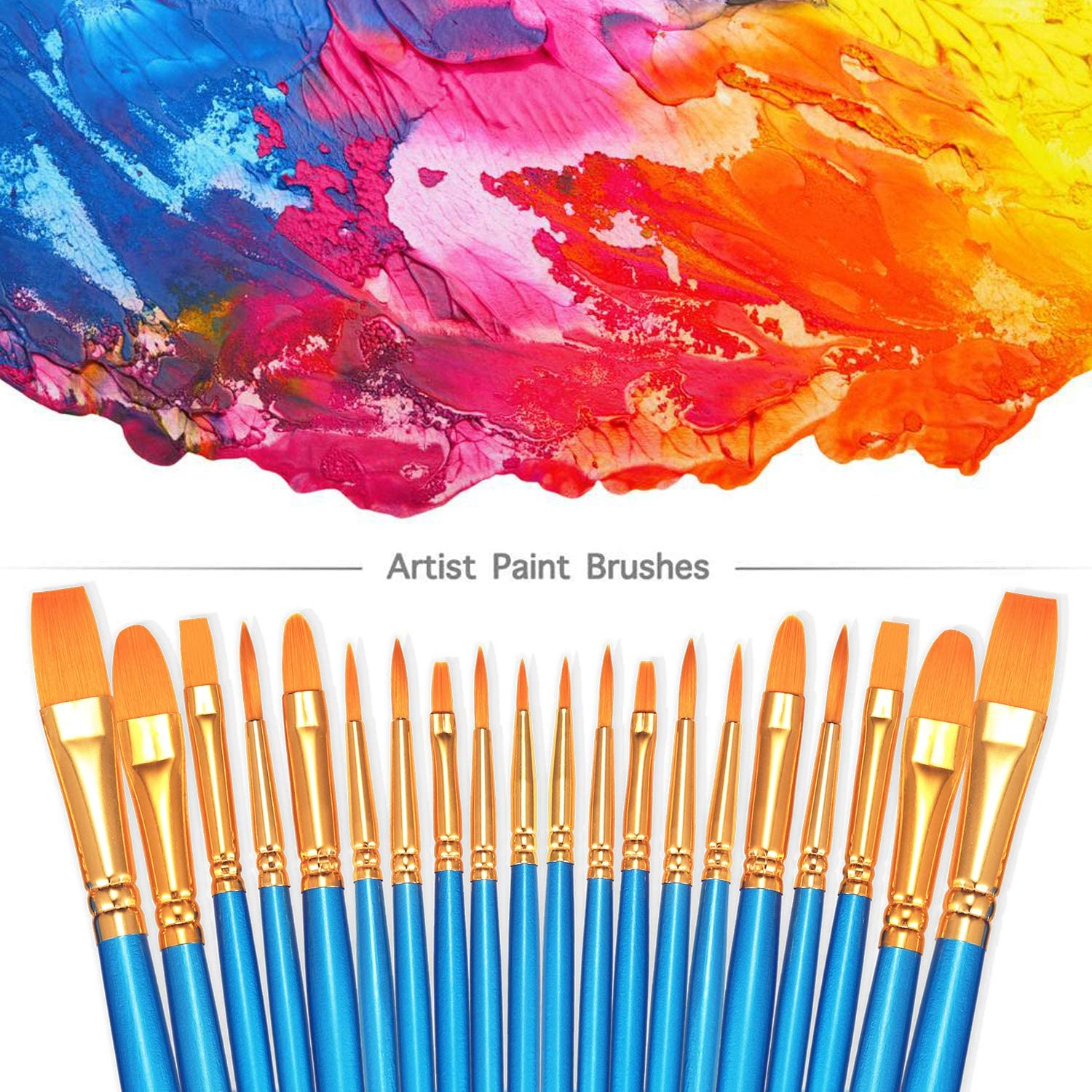 BOSOBO Paint Brushes Set, 2 Pack 20 Pcs round Pointed Tip Paintbrushes Nylon Hair Artist Acrylic Paint Brushes for Acrylic Oil Watercolor, Face Nail Art, Miniature Detailing & Rock Painting, Blue - Blue image number 6