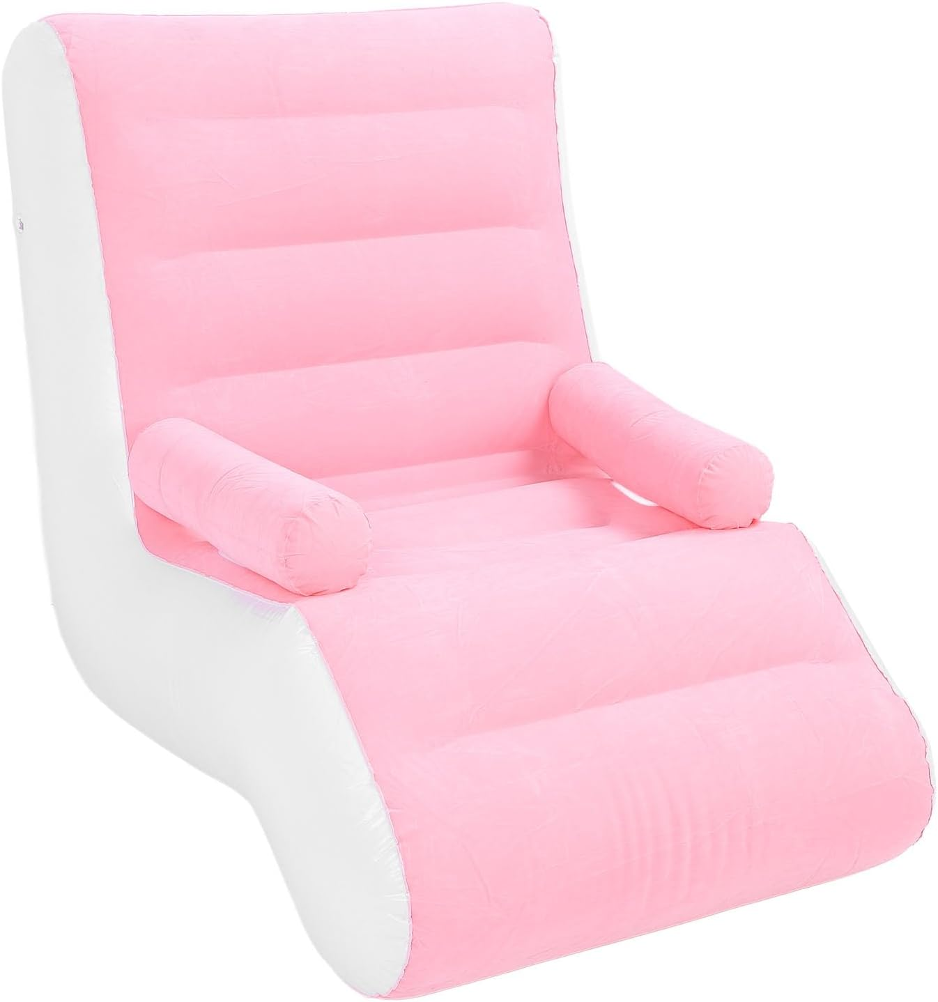 Bewinner Inflatable Sofa Chair with Footstool, Stylish Blow up Chair, Flocking Lounge Sofa Soft Camping Chair for Living Room Outdoor Travel Camping (Coffee)