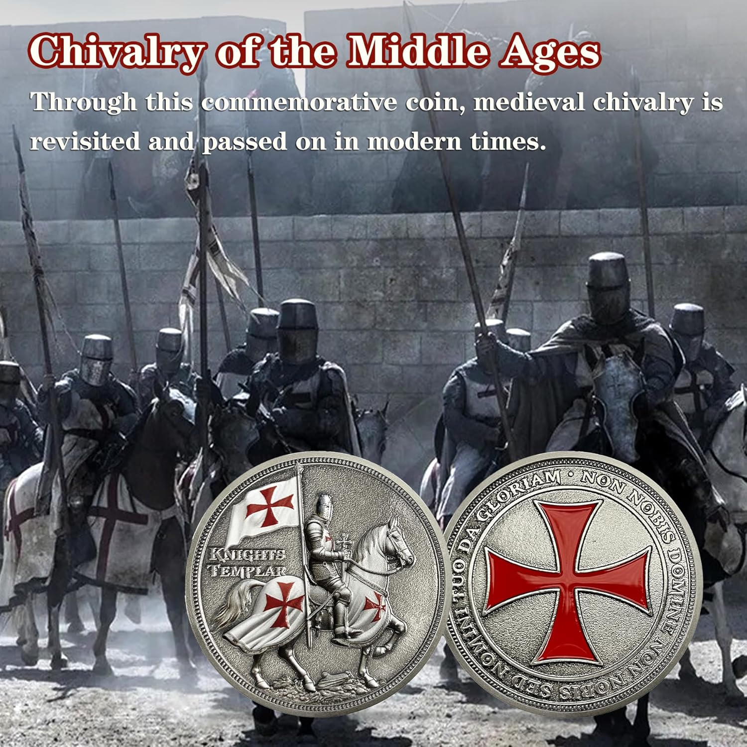 Knights Templar Challenge Coin Christian Christ Red Cross Religious Reminder Gifts for Men Women