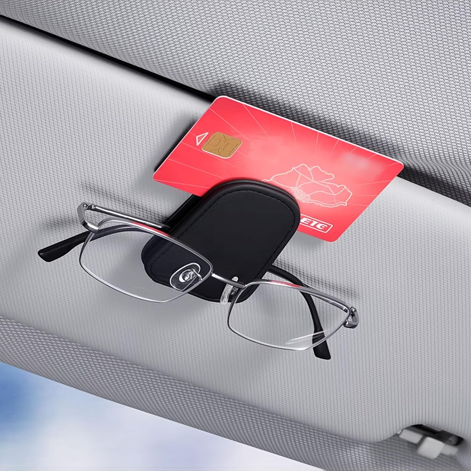 2Pcs Car Sunglasses Holder Clip, Black Magnetic Car Eyeglass Clip, Sunglasses Holder Car, Genuine Leather Car Sunglasses Rack, Sun Visor Suv Interior Eyeglass Clip, General Motors Interior Accessories image number 2