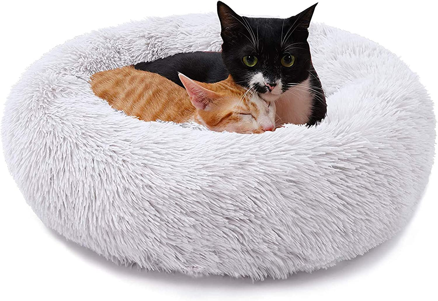 Pets Calming Cat Bed Dog Beds, Proxima Direct Ultra Soft Cat Cushion Bed round Nest Fluffy Plush Bed Donut Cuddler Dog Bed with Non-Slip Bottom Suitable for Cats or Dogs Puppy (60CM, Light Grey)