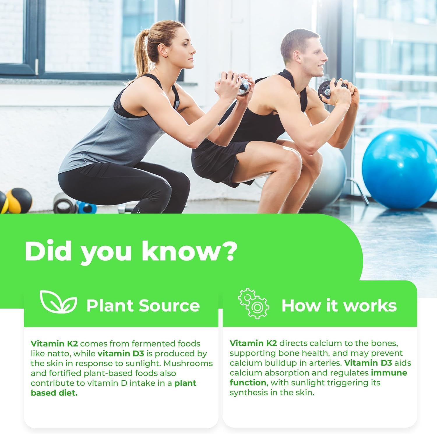 New MAXIMUM STRENGTH Vitamin D3 + K2 Supplement &ndash; 1000IU / 120Mcg, Healthy Teeth and Bones, Immunity Support, MK-7 Form, Calcium Metabolism, Gluten Free. 120 Vegan Capsules. image number 3