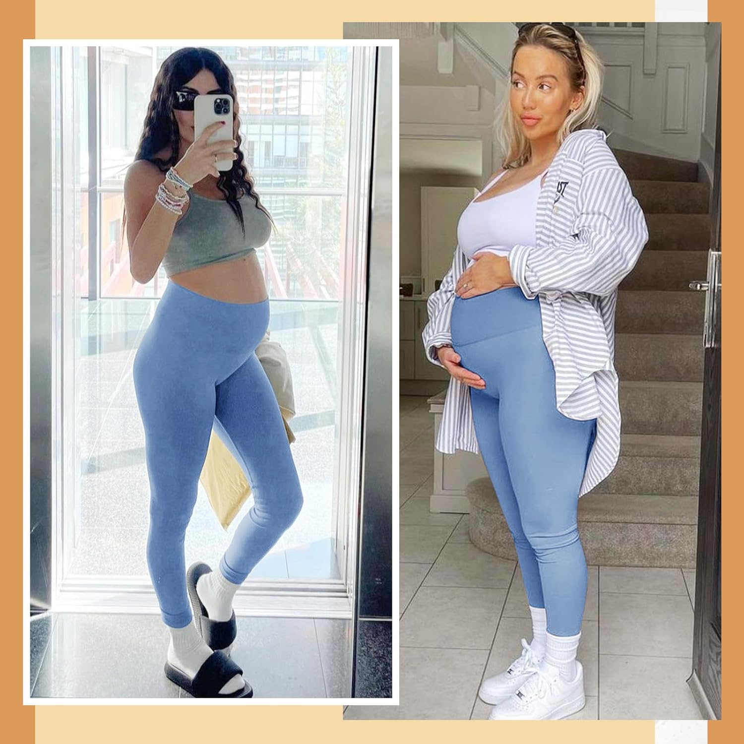 YOLIX Maternity Leggings over the Belly, Womens Black Workout Pregnancy Pants with Pockets image number 4