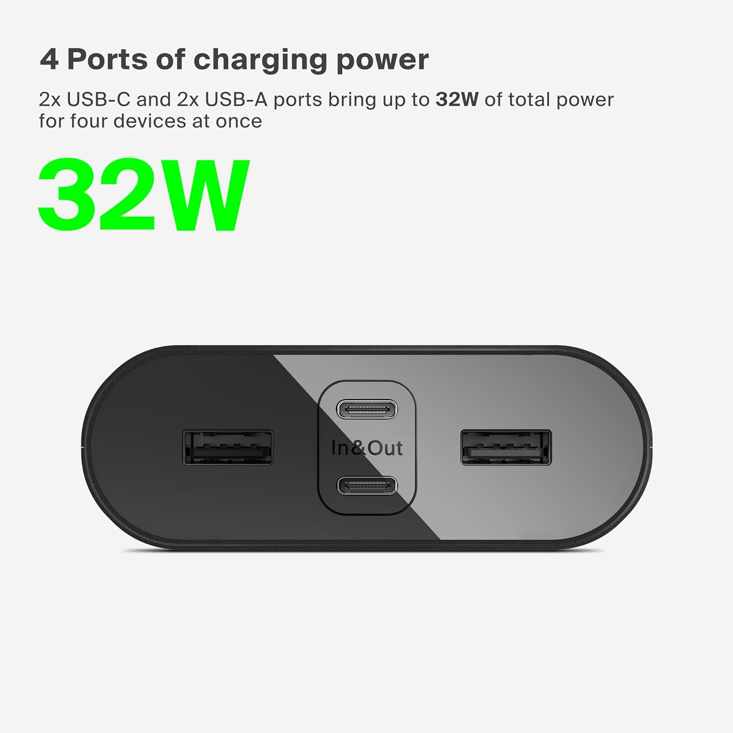 Belkin Boostcharge 4-Port Power Bank 26K W/Usb-C & USB-A Ports, Fast Charge USB-C Power Delivery, Portable Iphone Charger for Iphone 15, 14, 13, 12, Ipad Pro, Galaxy S23, S23 Ultra, S23+ - Black image number 2