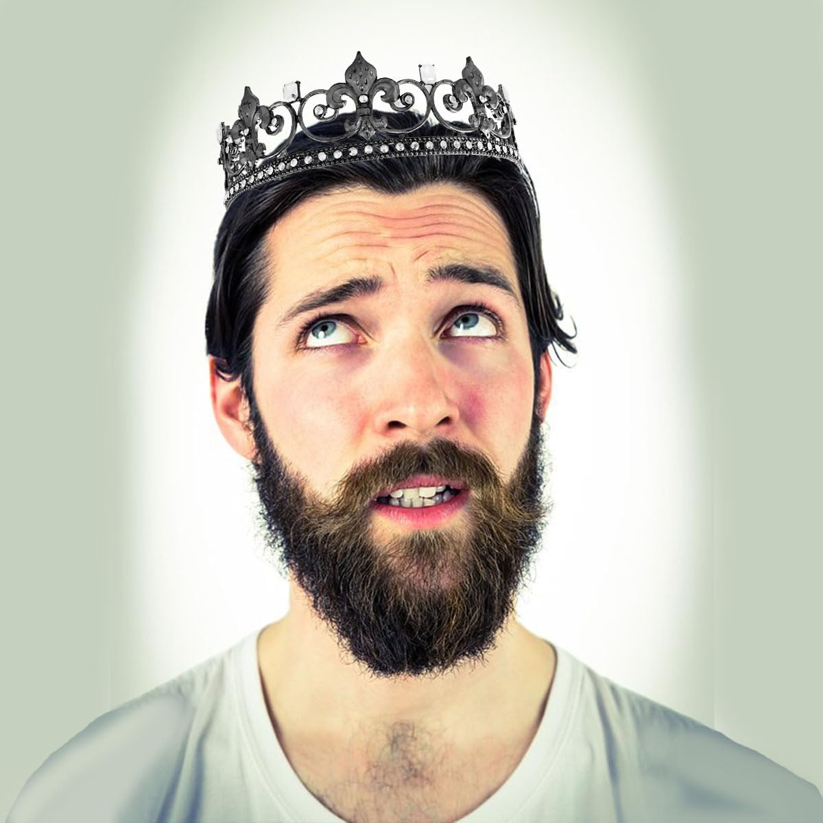 Metal King Queen Crown round Rhinestone Crown Party Headwear for Wedding Halloween Party Birthday image number 4