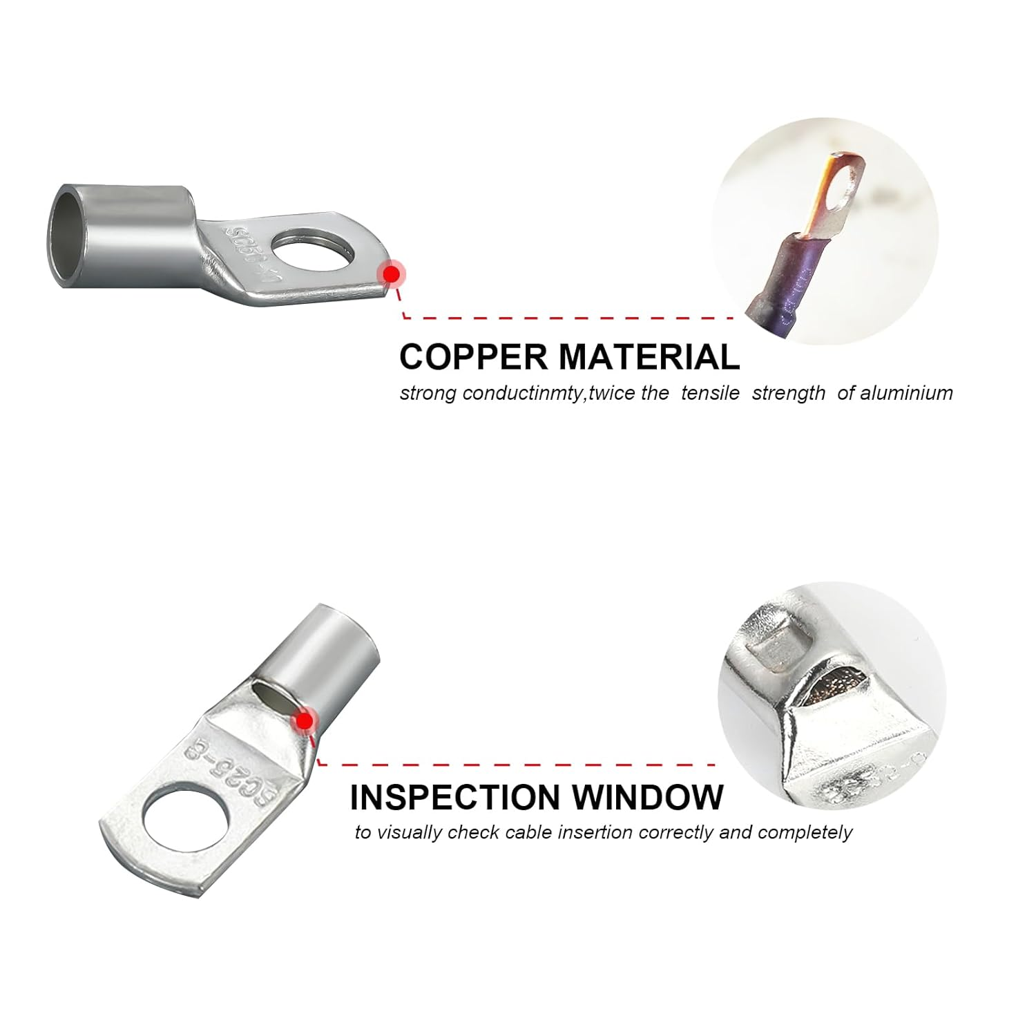Fullfun 120PCS Tinned Battery Cable Ends, 6~25Mm&sup2; Copper Ring Terminals Connectors, Wire Lugs Assortment Kit and Heat Shrink Tubing image number 4
