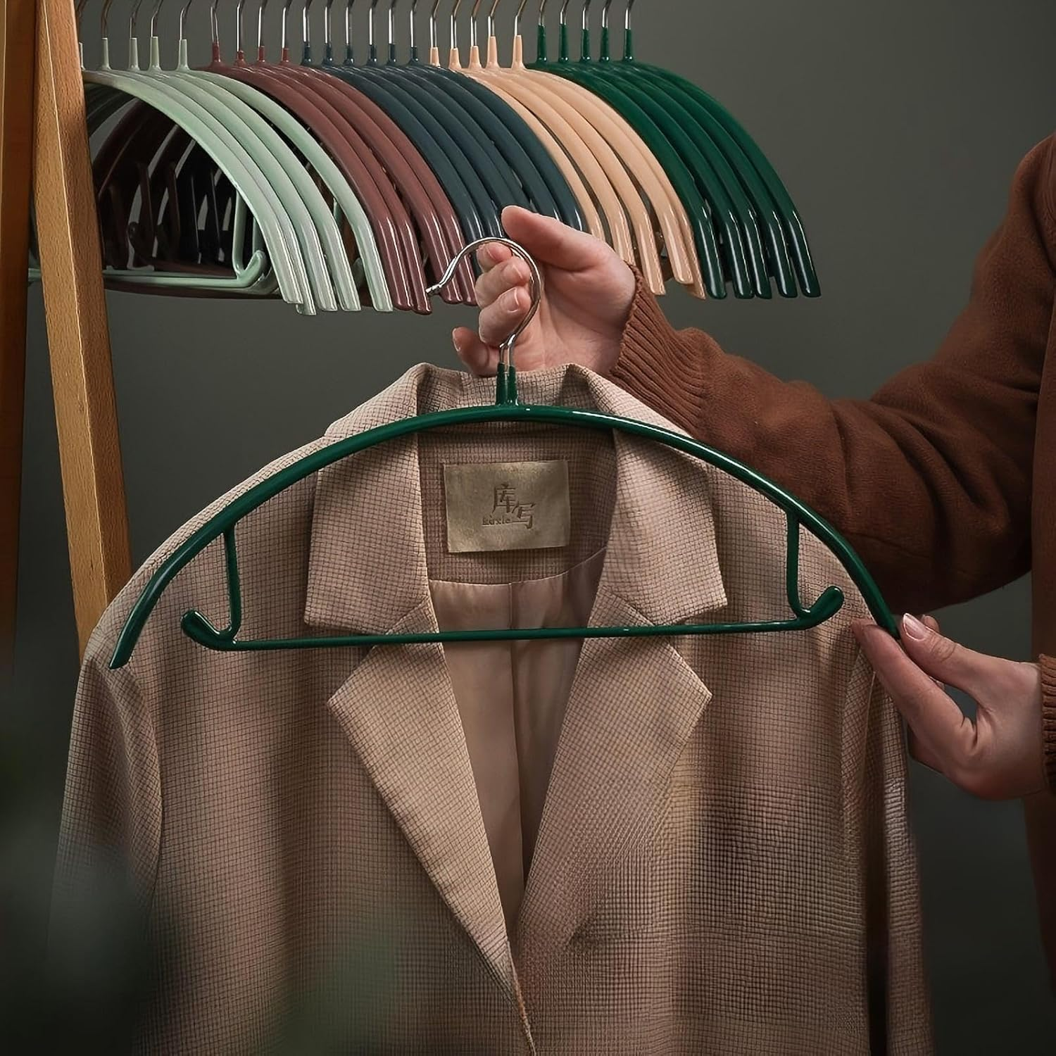 Tongke Clothes Hangers Set 10 Pack, No Bump Rounded Coat Hanger, Metal with Soft Non-Slip PVC Coating, Curved Design, (10, Green) - 10, Yellow image number 4