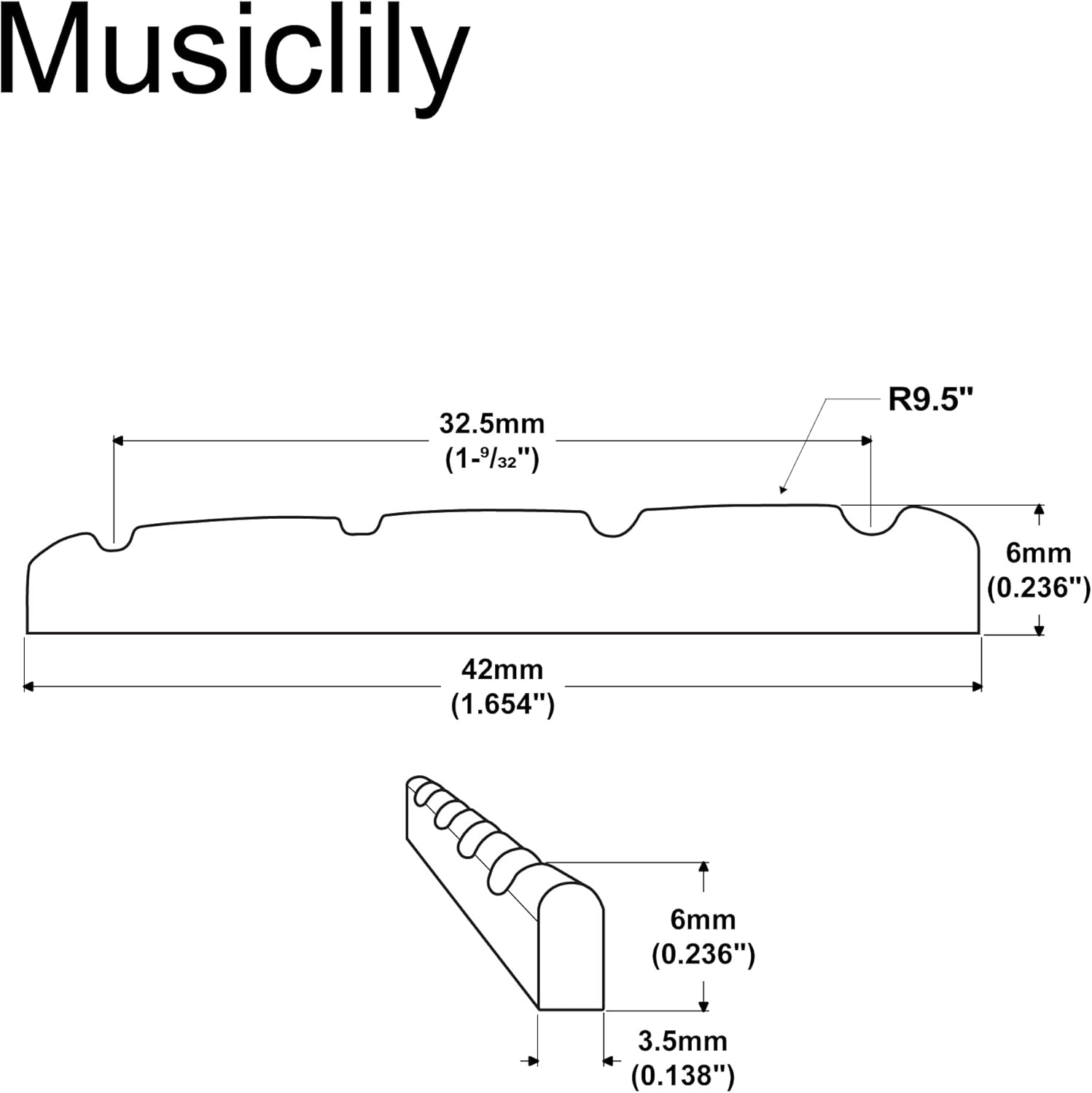 Musiclily Basic 4-String Slotted Electric Bass Brass Nut for Precision/Jazz Bass, 42X3.5X6Mm - 4-String 42X3.5X6Mm image number 5