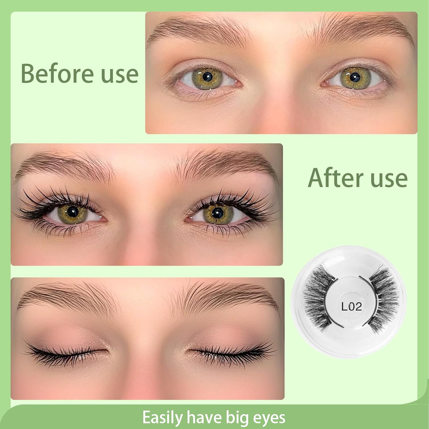 SSKHE Natural Magnetic-Eyelashes Kit with Applicator,2 Pairs Reusable Lashes Kit with Applicator,Easy to Wear and Remove,No Glue Needed image number 3