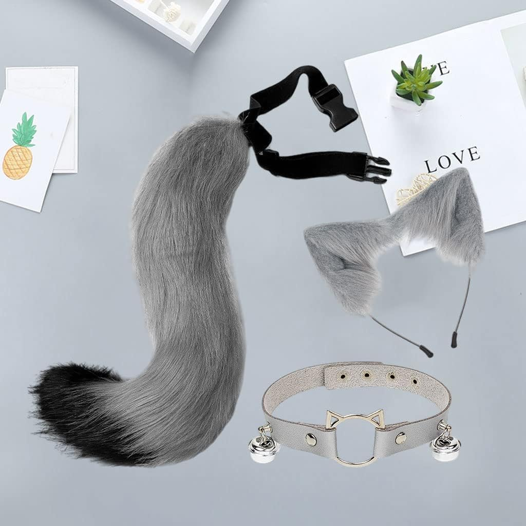 Fox Ears Hair Hoop & Fox Tail Set, Soft Faux Fur Fox Costume Fancy Dress Cosplay Animal Dress up Adult Kids Halloween Party Costume - White image number 2