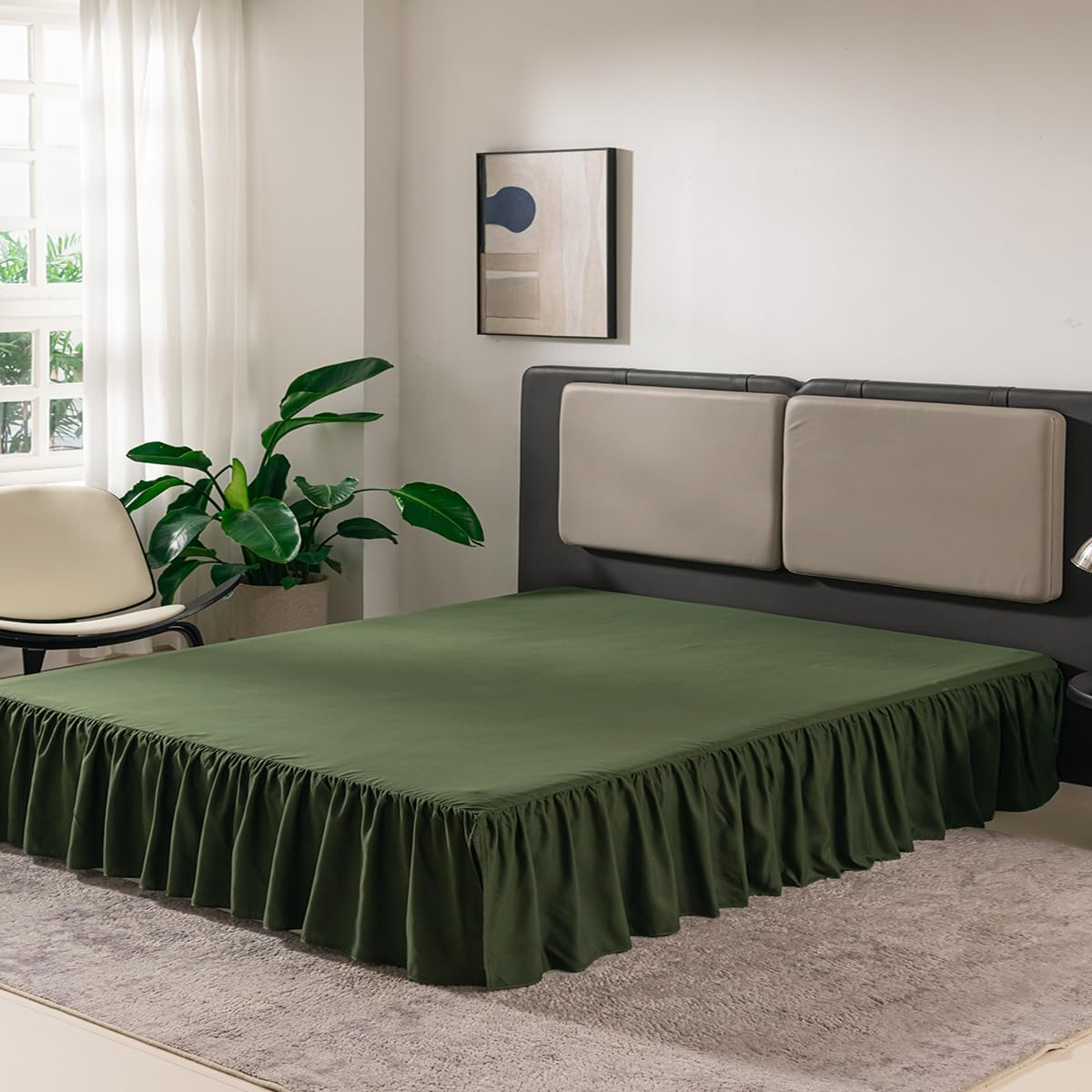 Green Bed Skirt Queen Size Ruffled Bed Skirt with Split Corners, Queen Bed Skirt 12 Inch Drop, TSUTOMI Queen Size Bed Skirt Green for Ruffled Bed Skirt with Split Corners, Bed Skirt Queen Size