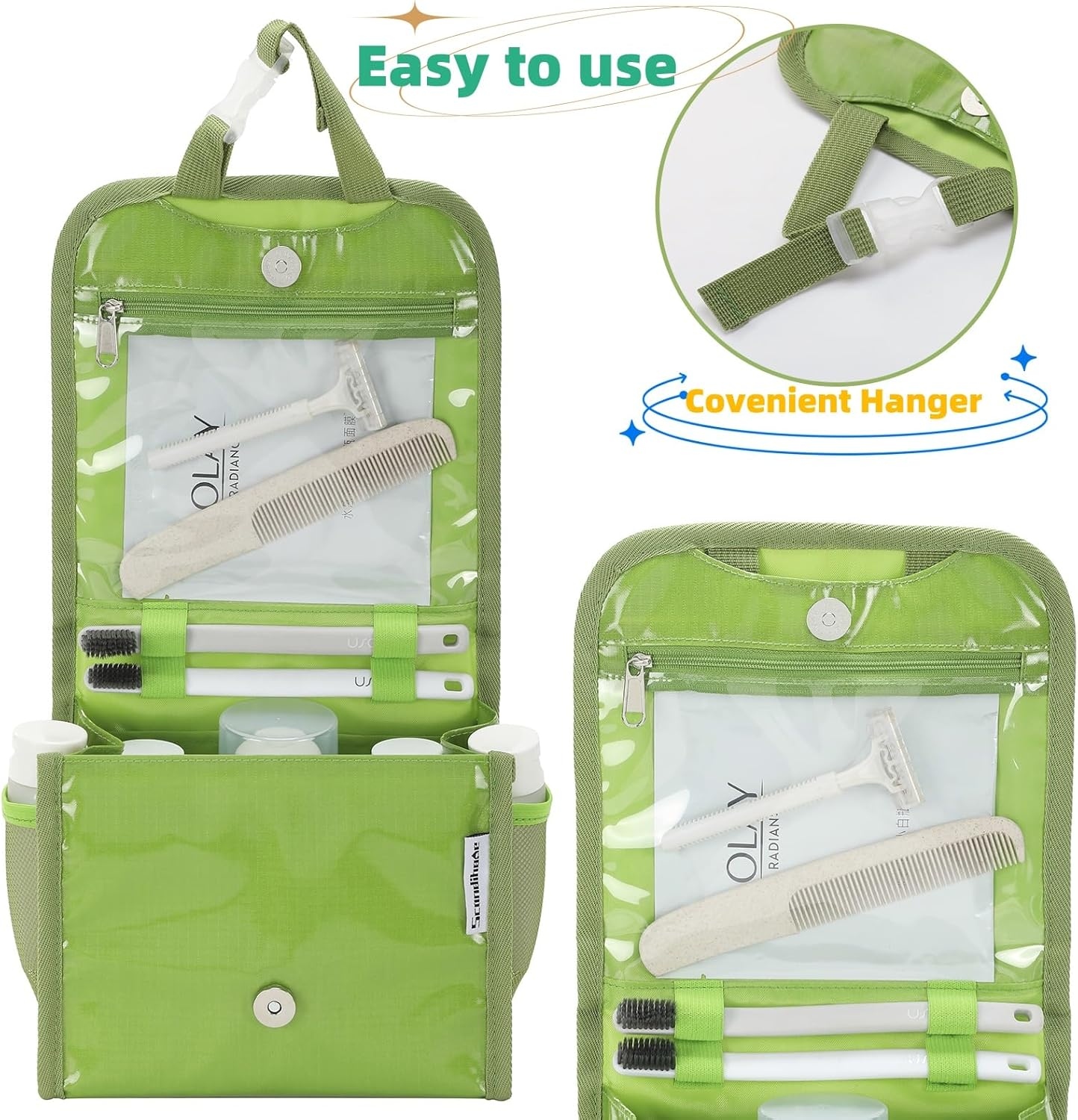 NQQNQQ Hanging Toiletry Bag for Men & Women, Waterproof Travel Makeup Organizer, Large Capacity with Multiple Compartments, Shaving & Full-Sized Toiletries Storage Bag. SO-T (Green) - Green image number 2