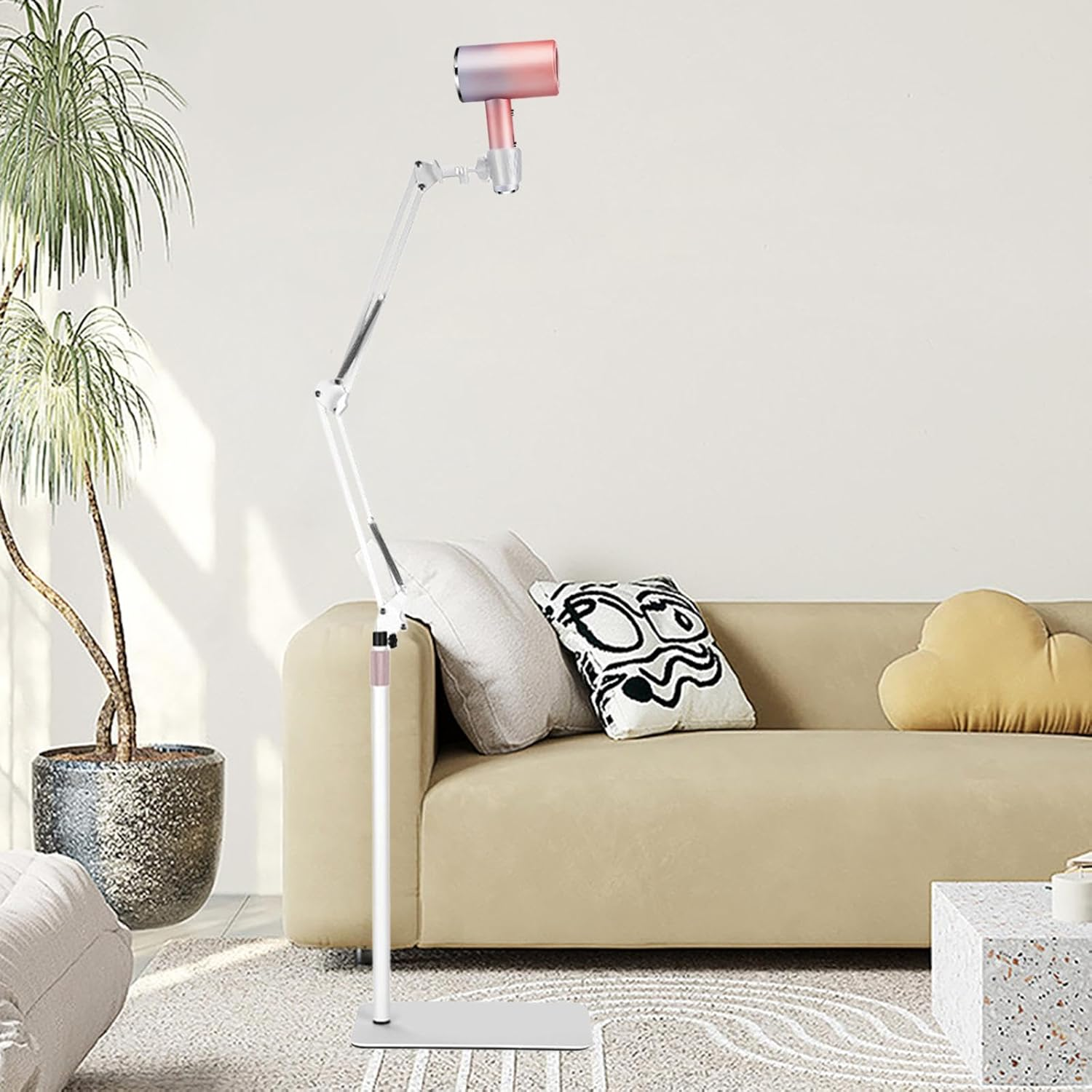 Lazy Dryer Stand Blow Dryer Holder with Heavy Base Floor Standing Adjustable Height Angle for Dog Cat Grooming Household, White - White image number 2