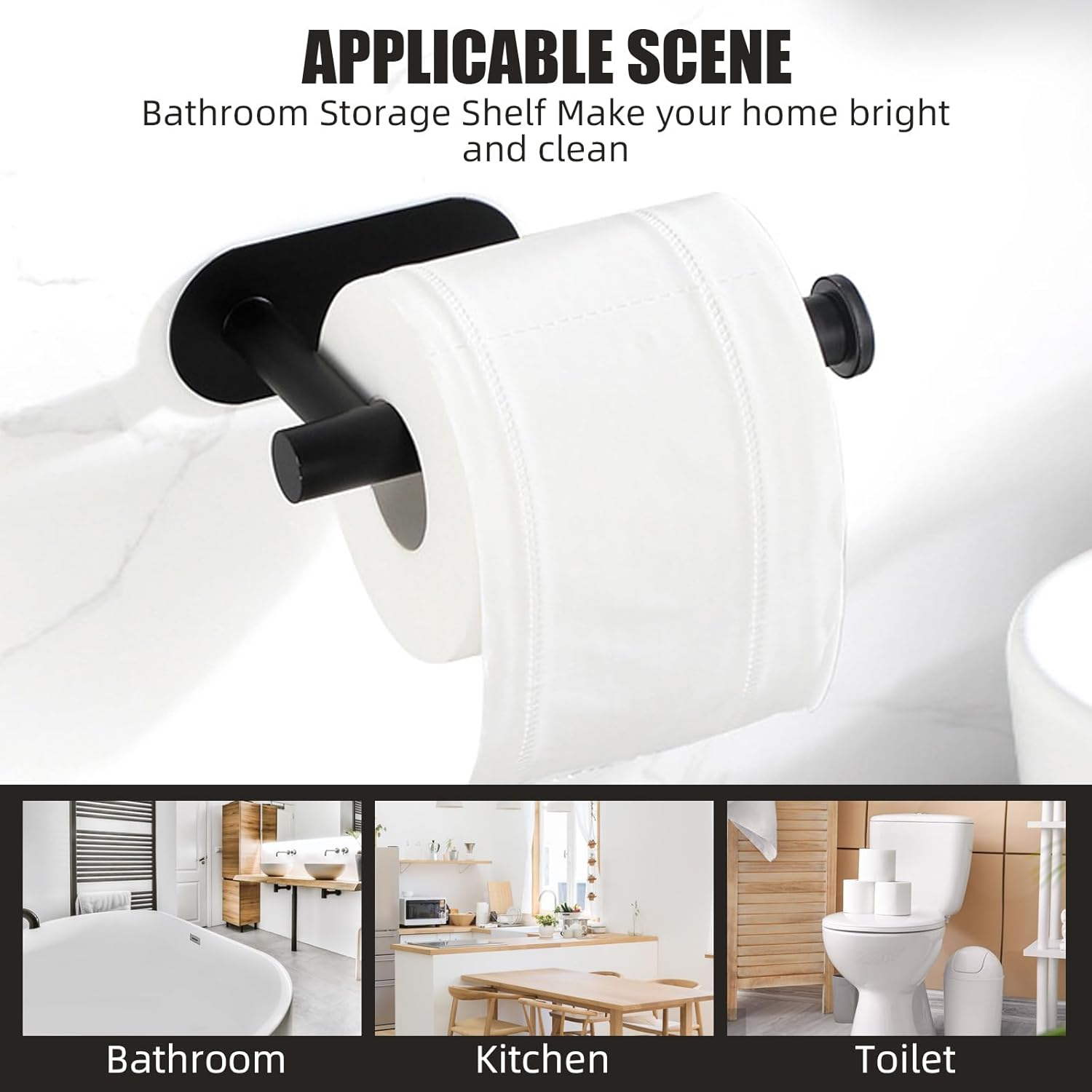 2 PCS Toilet Paper Holder Self Adhesive, Premium Thicken Stainless Steel Rustproof Adhesive Toilet Roll Holder No Drilling for Bathroom, Kitchen, Washroom (Large+Small) image number 2