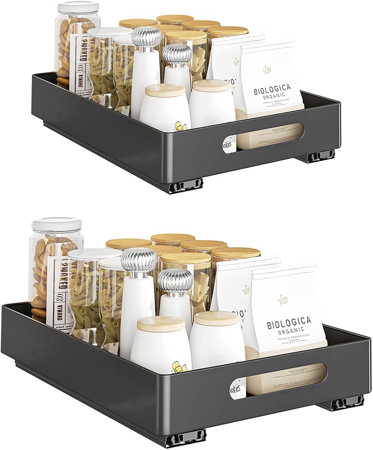 2 Pack Pull Out Cabinet Organizer, Adhesive Slide Out Drawer for Cabinets, Peel and Stick Pull Out Drawer Shelves, Multifunctional Drawer Organizers for Kitchen, Pantry, Bathroom, Bedroom (White)