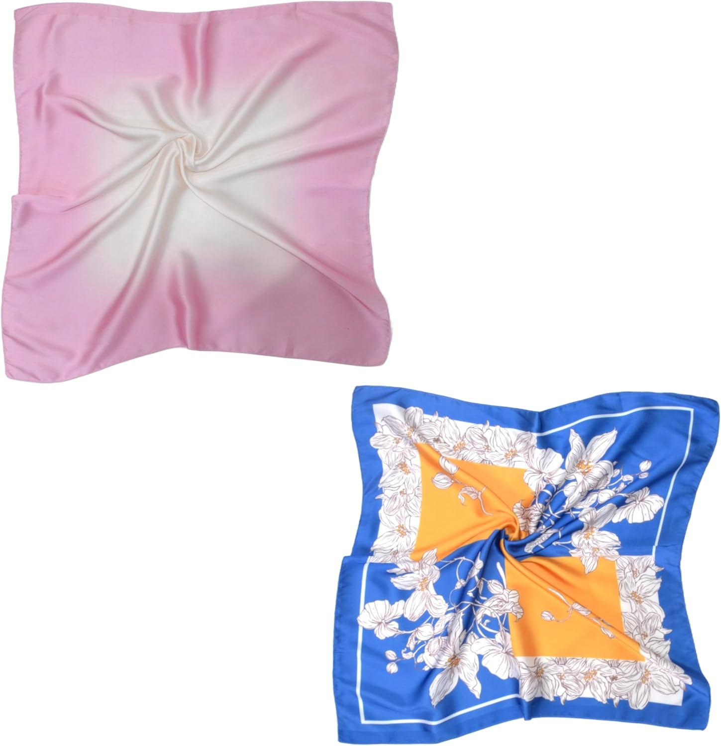 Stylfrsh Satin Silk Multi Printed 21 Inch Square Scarf Fashion Scarves Tie Neck Scarf for Mens Pack of 2